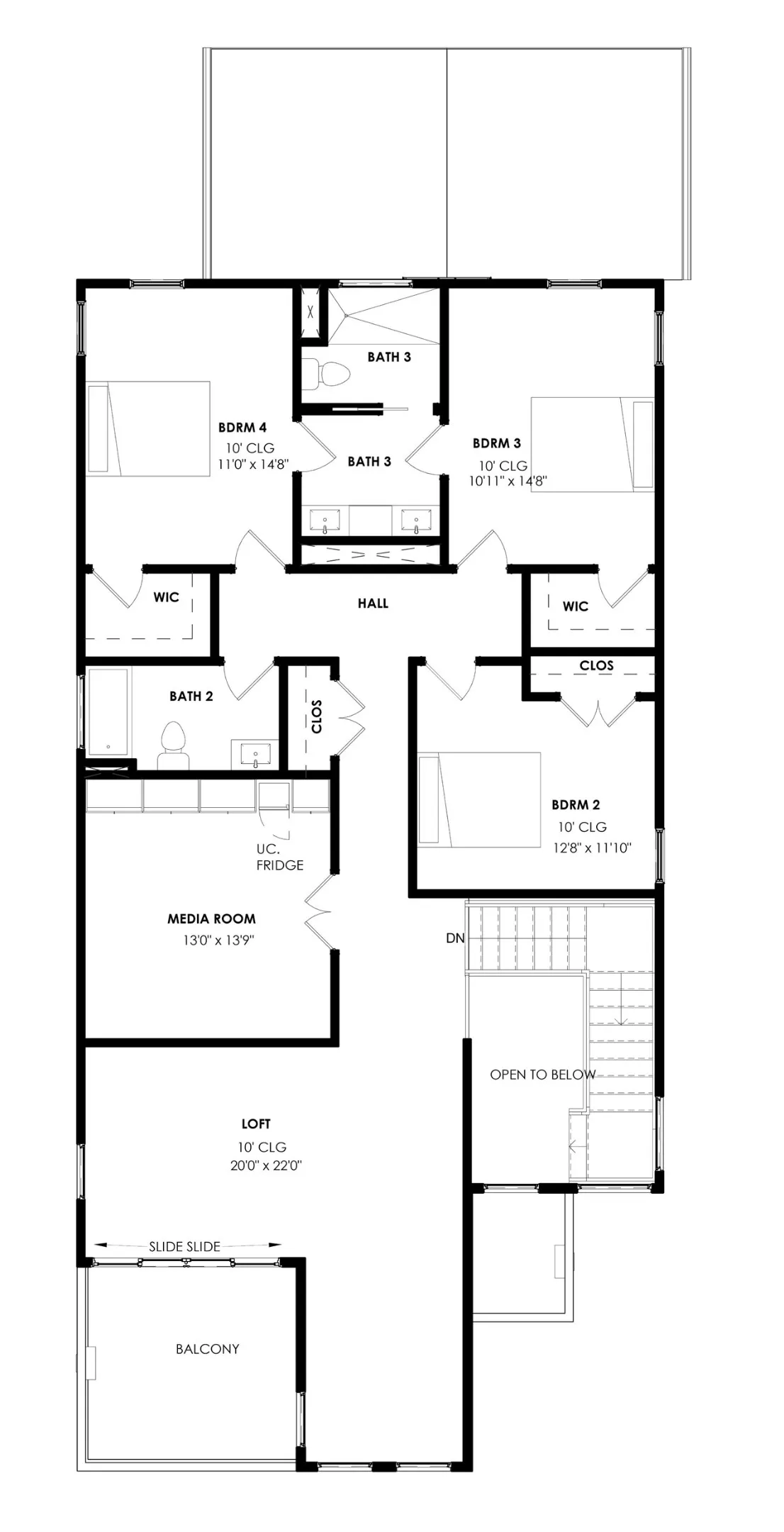 Modern two-story exterior with a two-car garage, upper-level balcony, and contemporary exterior lighting
