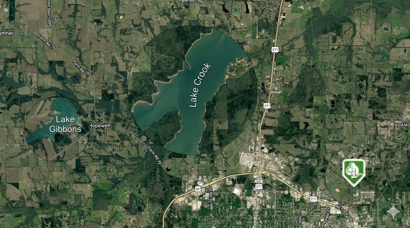 Aerial Property Map. Displaying geographic features and relative locations of the property