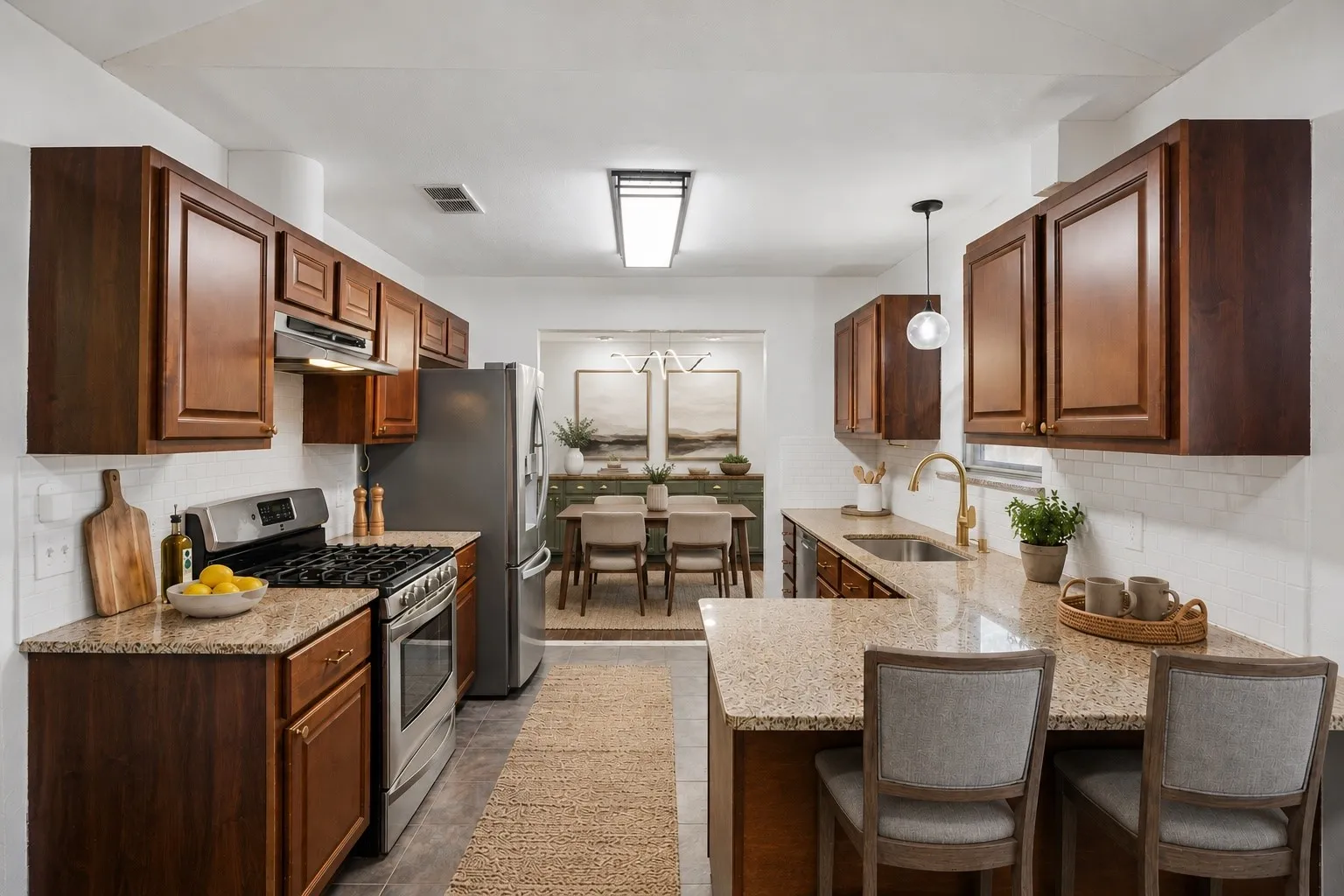 The kitchen flows naturally into the breakfast area, making meals, conversation and entertaining feel effortless.
Virtually Staged -- original image may have been altered by AI.