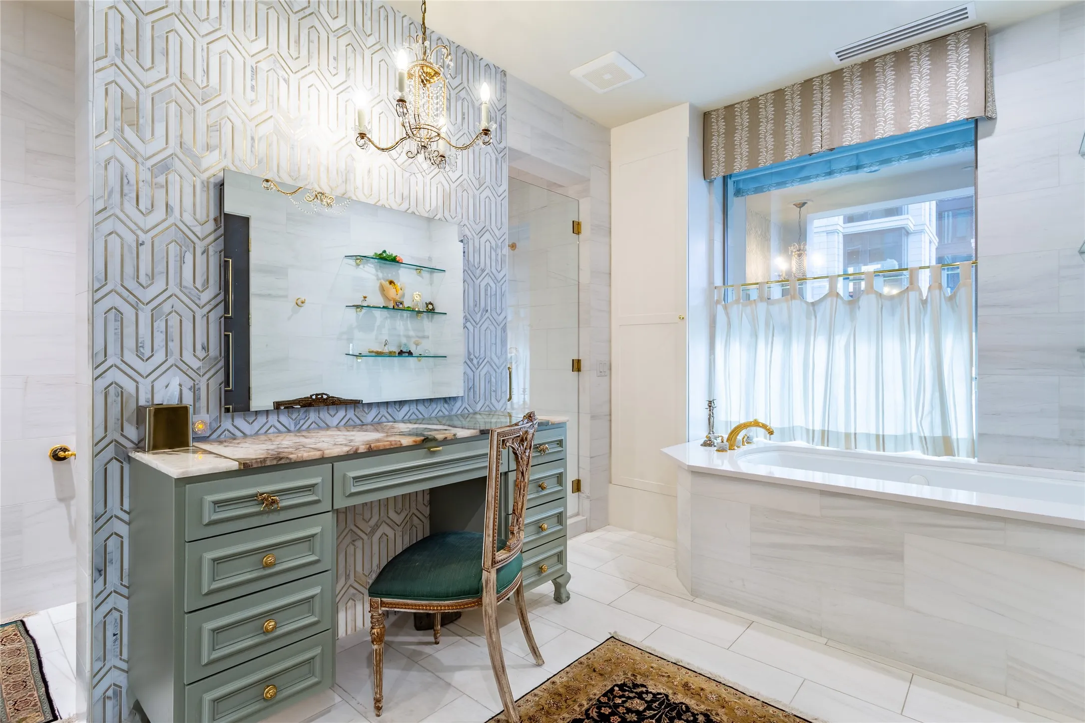 Separate vanity & no-see window film treatment over the Bathtub.