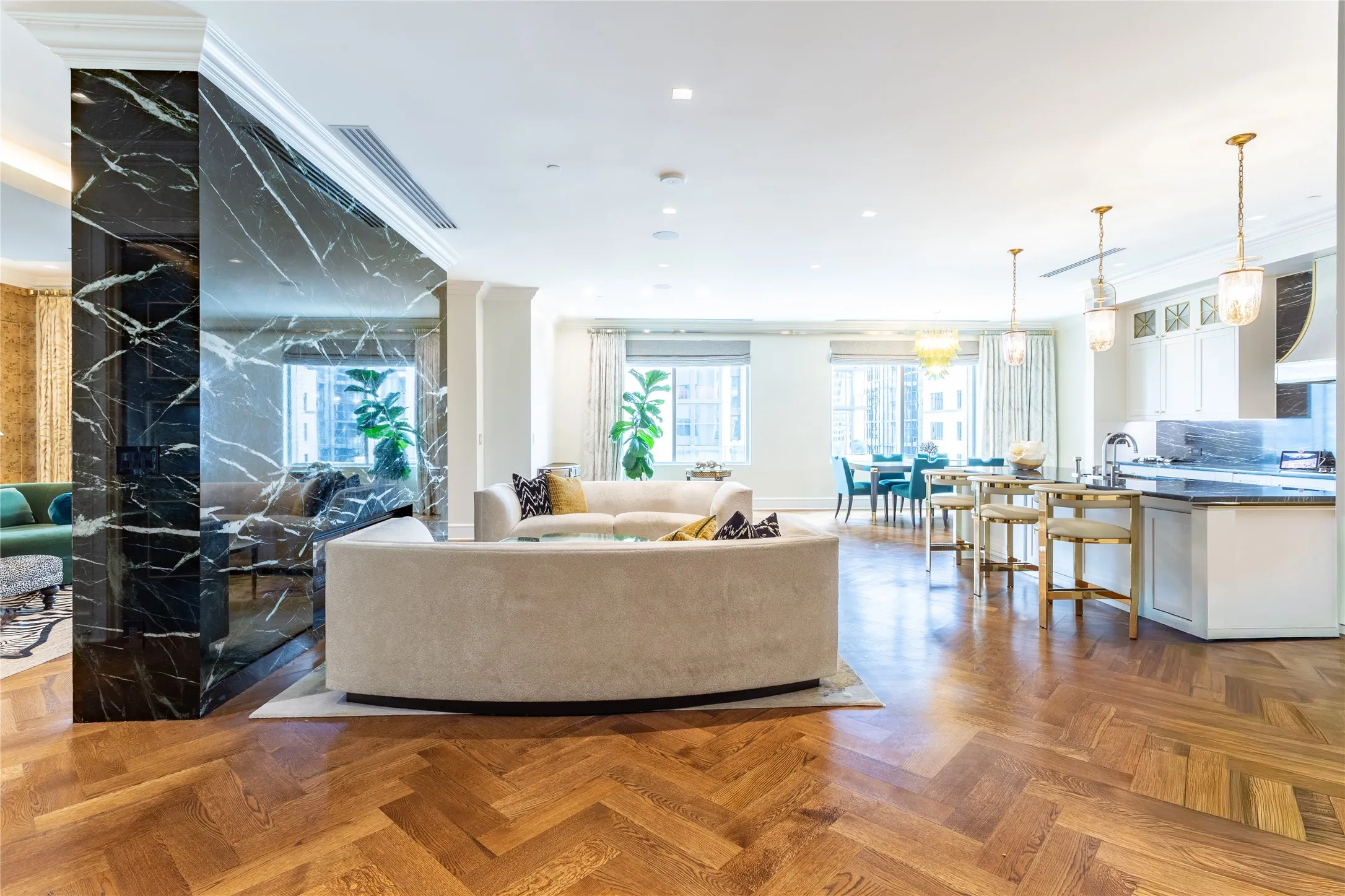 Open Living, Kitchen, Dining.