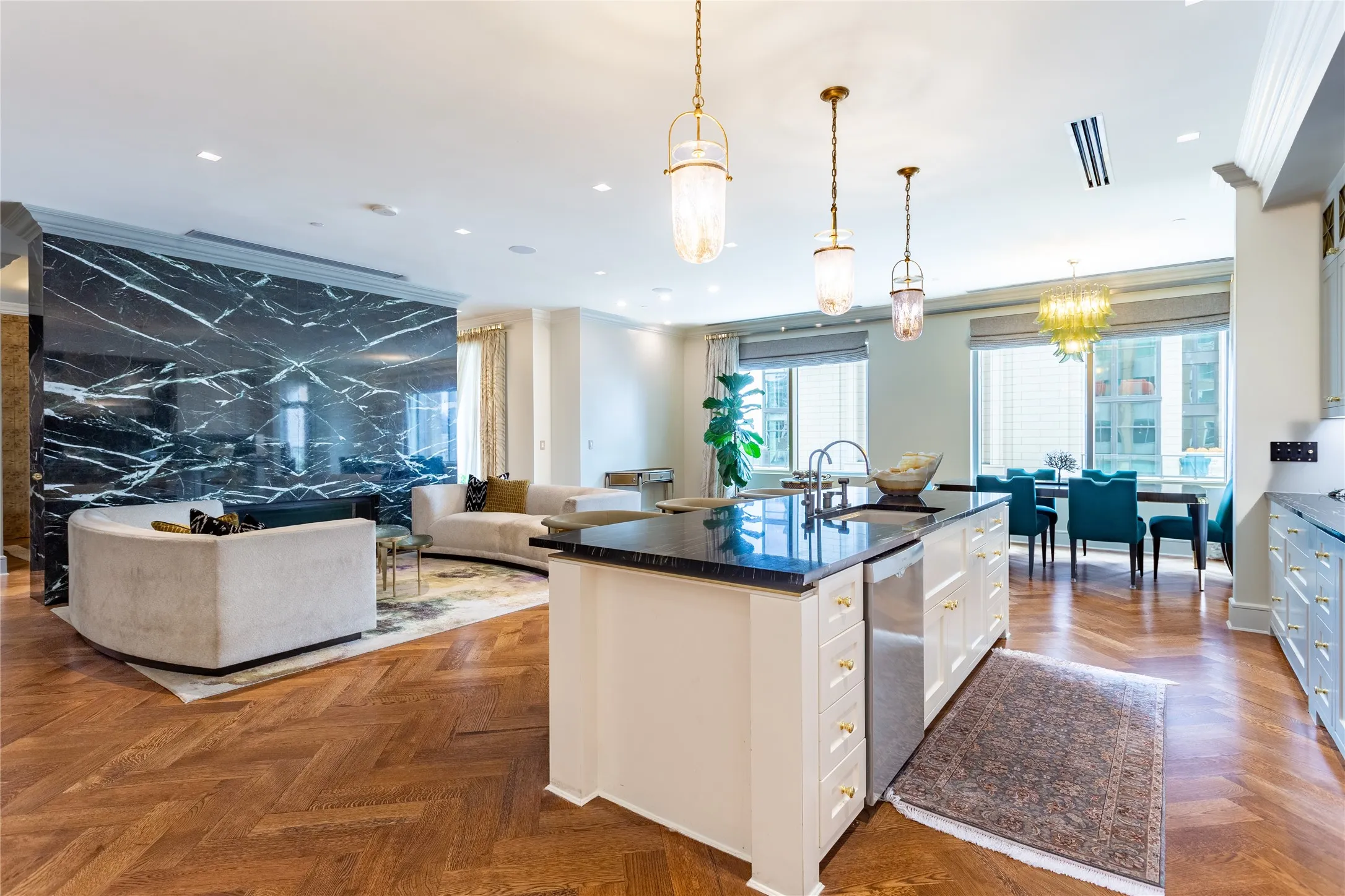 Designer pendant lighting.