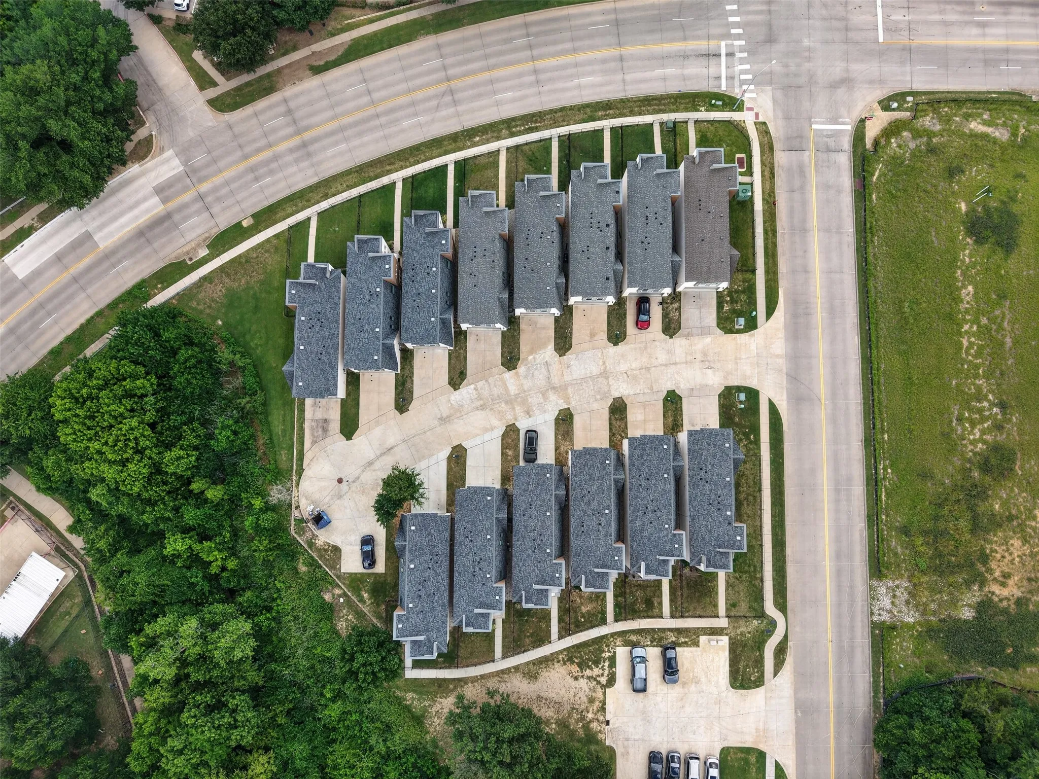 Aerial view showcasing the thoughtfully arranged lots and layout of the community.