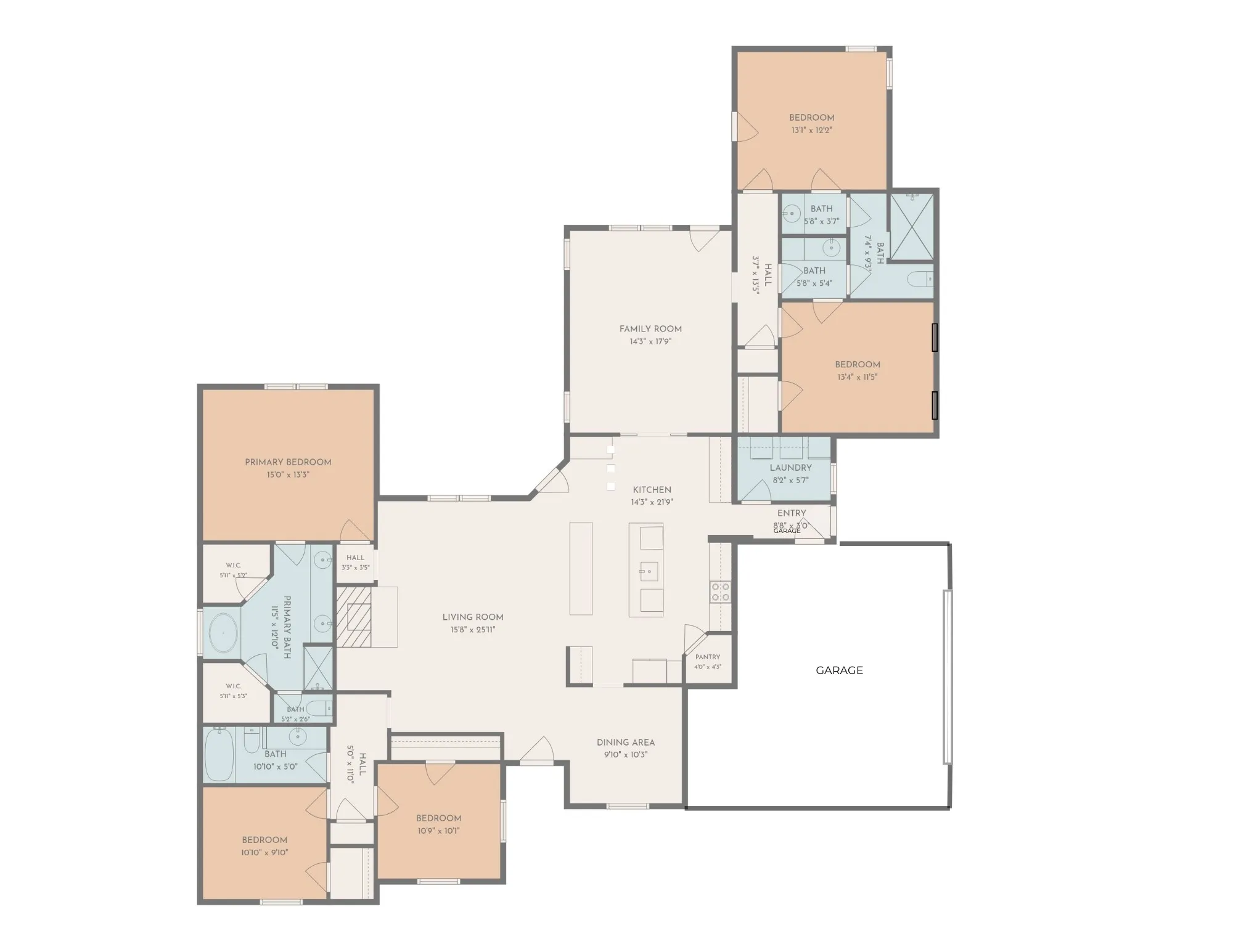Split floorplan with 2 living areas. Ideal for multi-generational living.