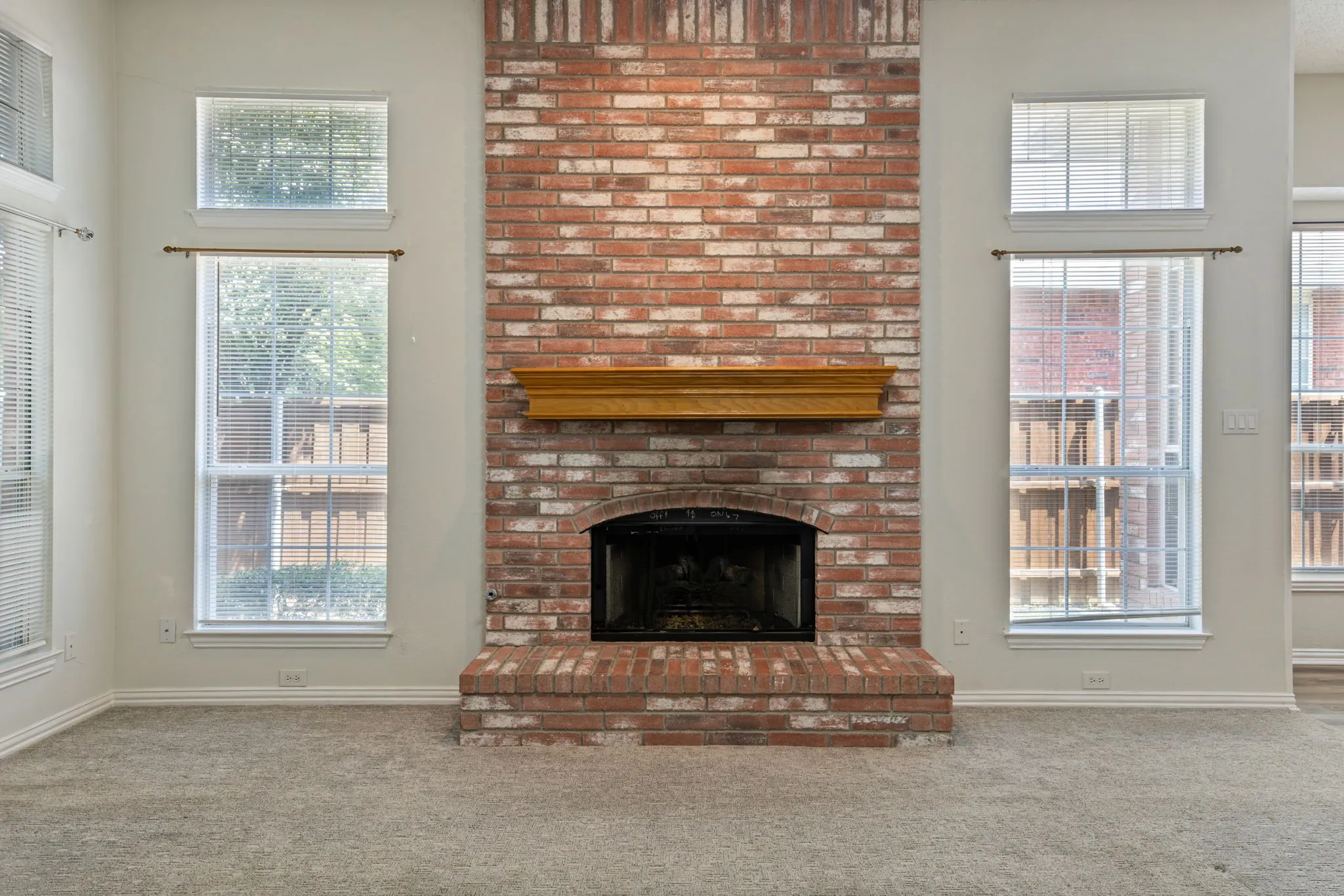 Fireplace with gas logs.