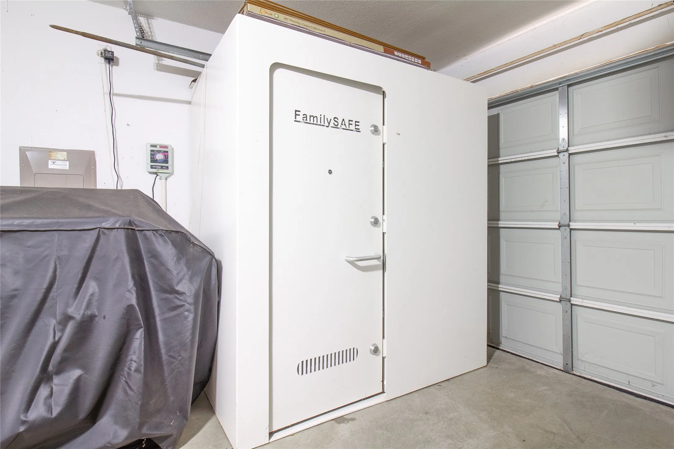 Integrated safety shelter with a secure door. This will covey with the home.