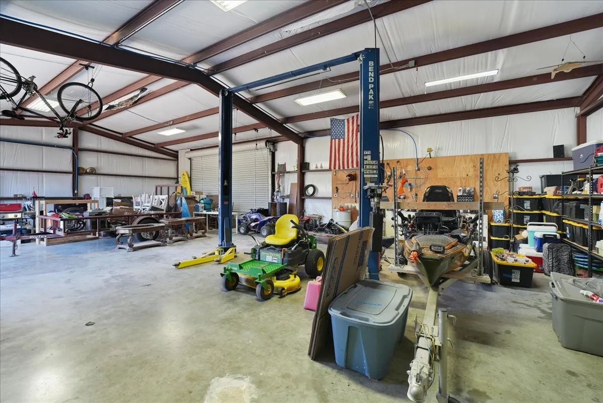 Spacious metal building with high ceilings and exposed beam construction