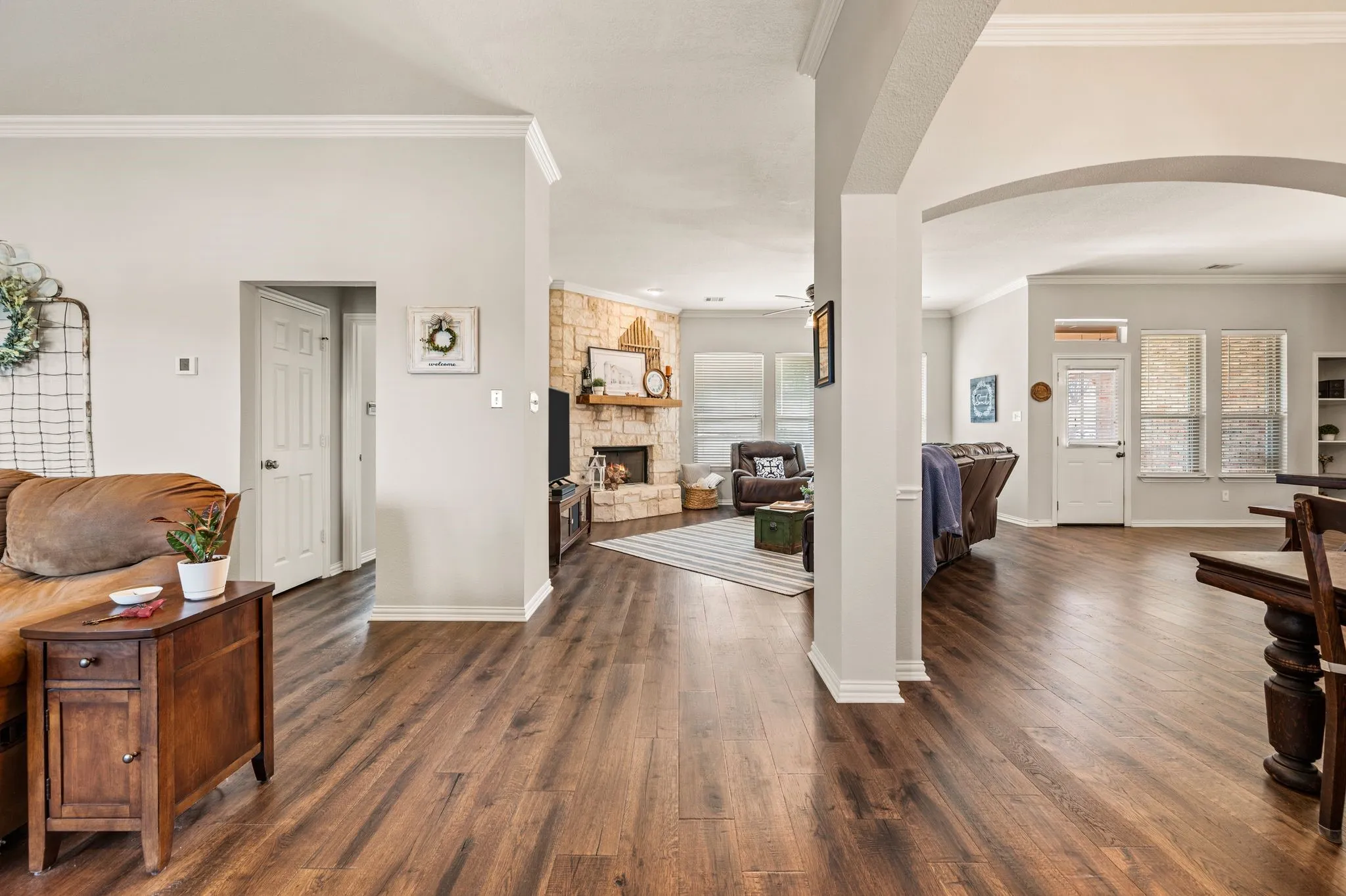 Entryway with handscraped hardwood floors throughout the first floor