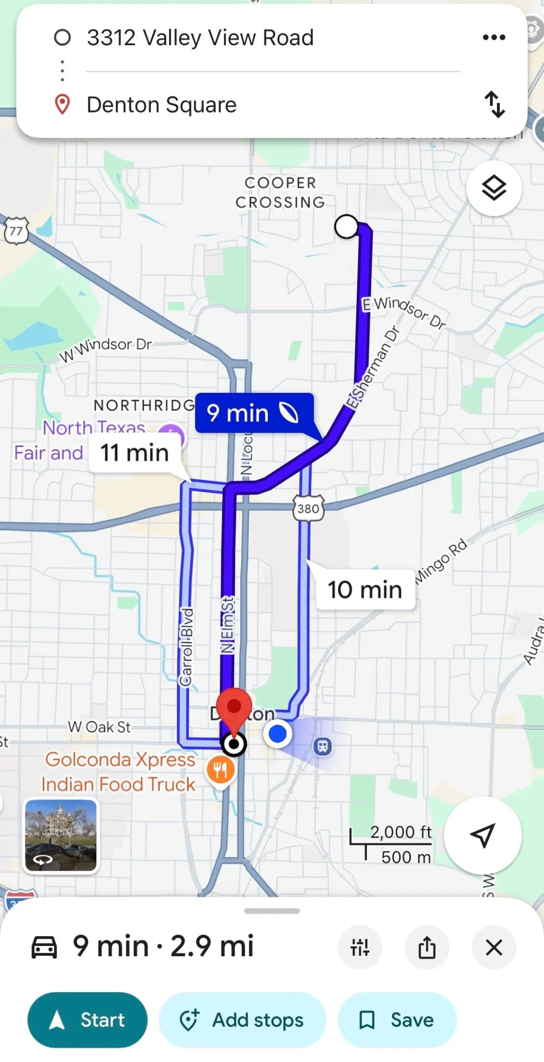 property distance to historic Denton Square