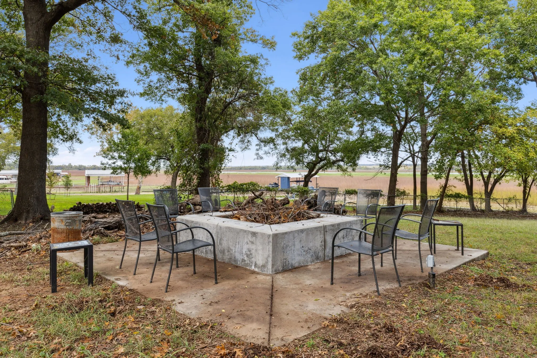 Extra large firepit near the waterfront