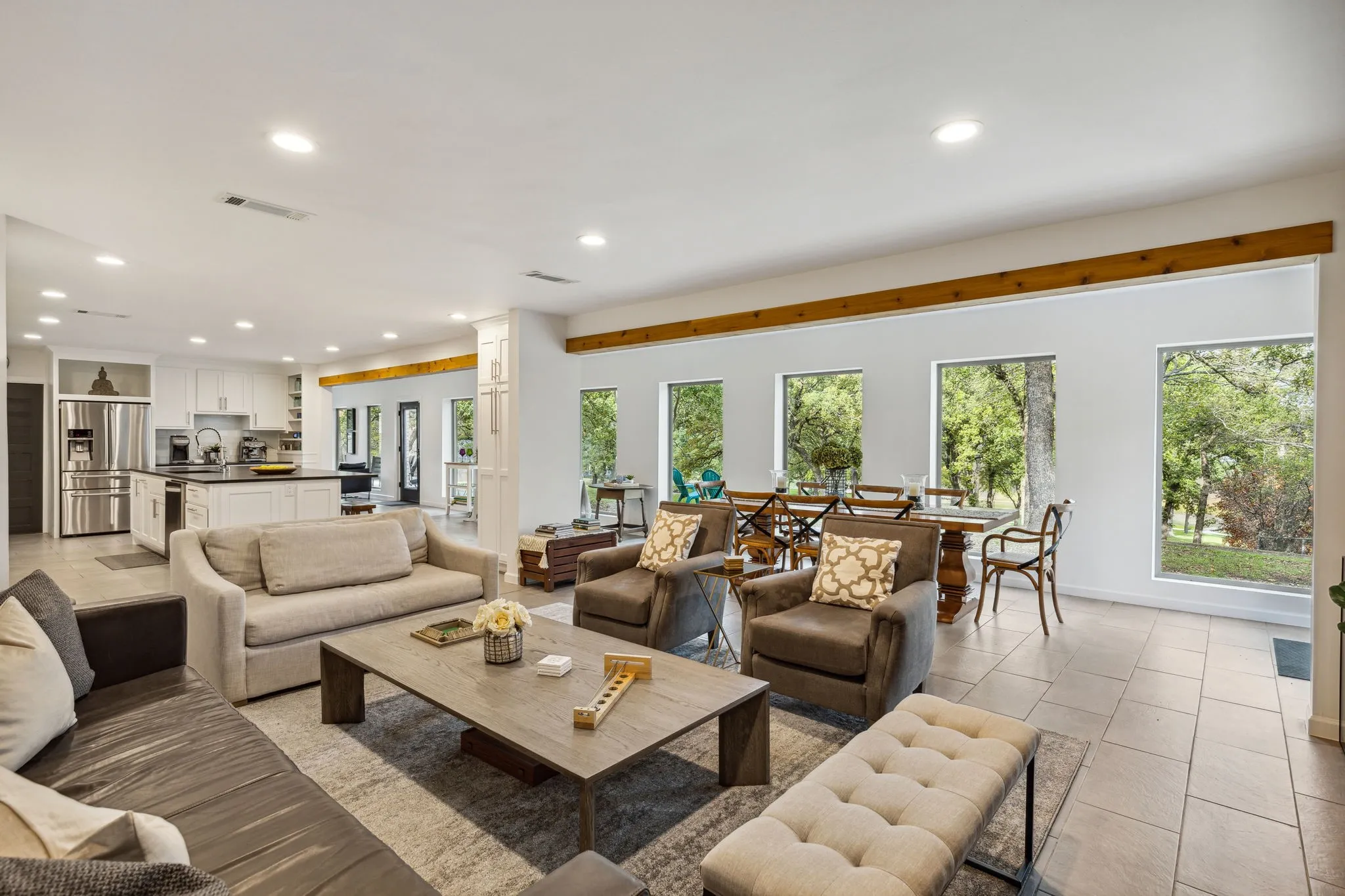 Cozy living area combines modern and organic elements