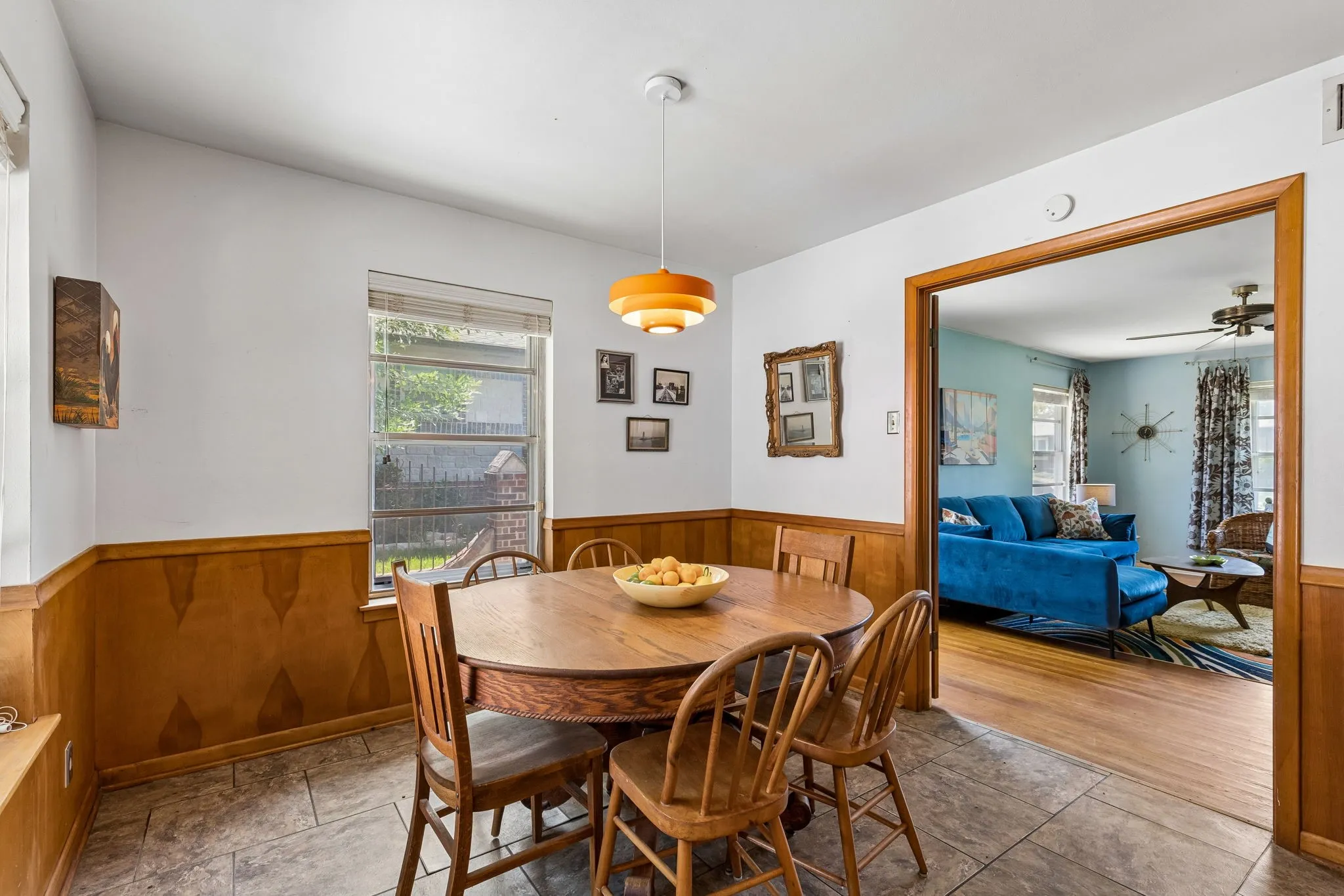 View from the dining room to the living room.