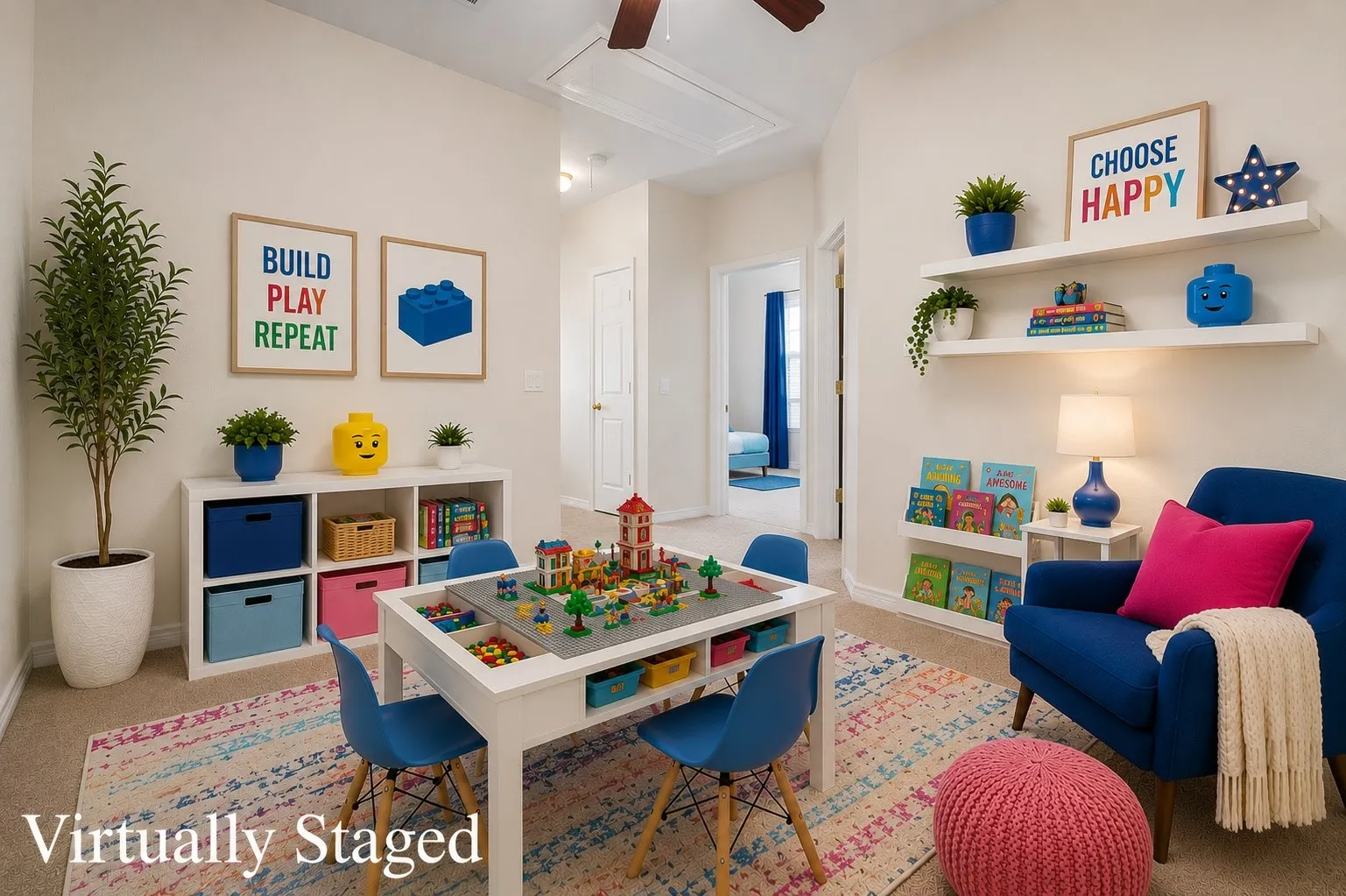 Virtually Staged childrens retreat located next to the two secondary bedrooms.