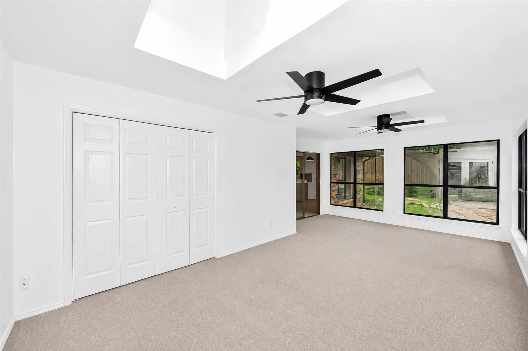 The sunroom has a closet for storage.