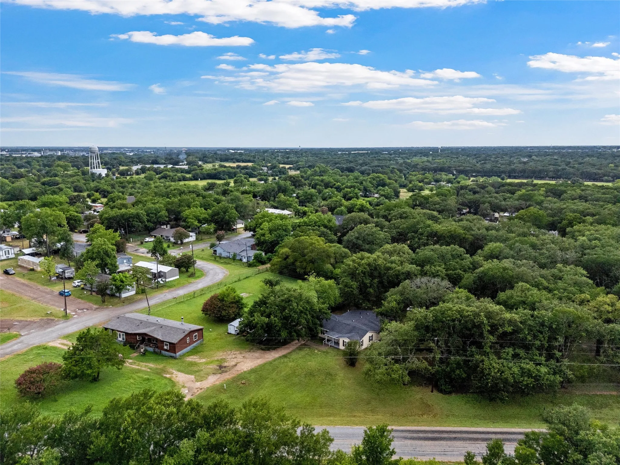 Expansive aerial perspective with mature trees