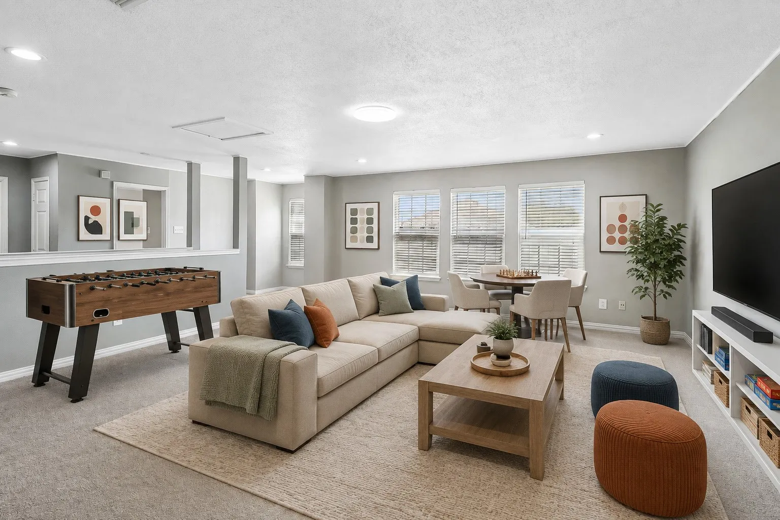 Virtuallly Staged Upstairs Living/Game Room