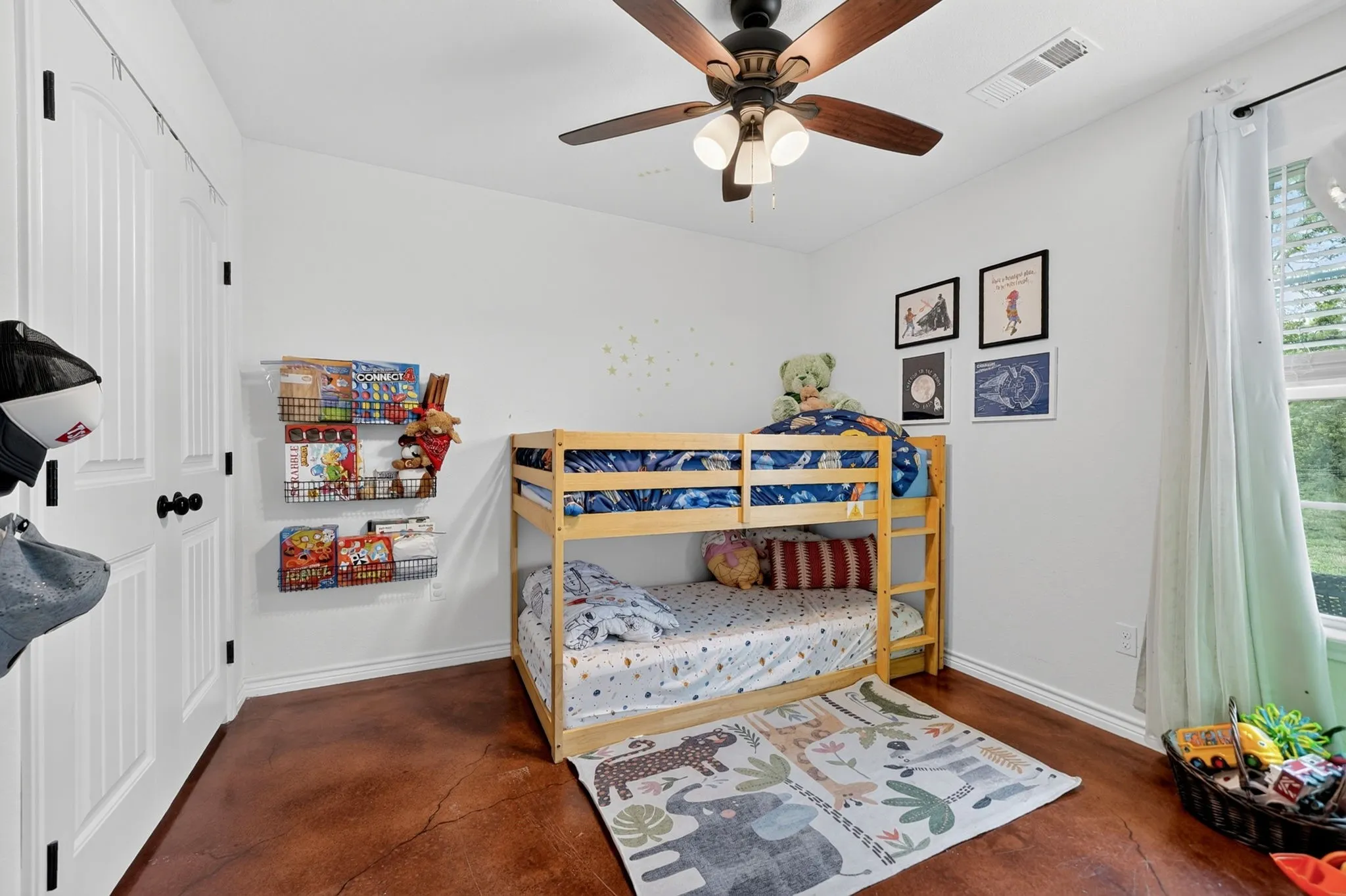 Neutral wall color with wood-finish flooring