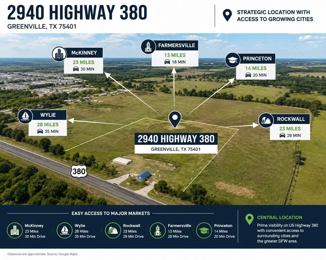 Unimproved Land For Sale in Hunt County , 2940 HIGHWAY 380, Greenville, Texas 75401, 0, 0, Garage spaces, 0 Sqft, built in 0, Price $2,500,000, mls#21330800, Real Estate Agent in Greenville, Homes For Sale in Hunt county, Homes For Sale in Greenville, Realtor in Greenville Texas, Real Estate Brokerage Independent Realty Texas, Luminita Cordes Realtor