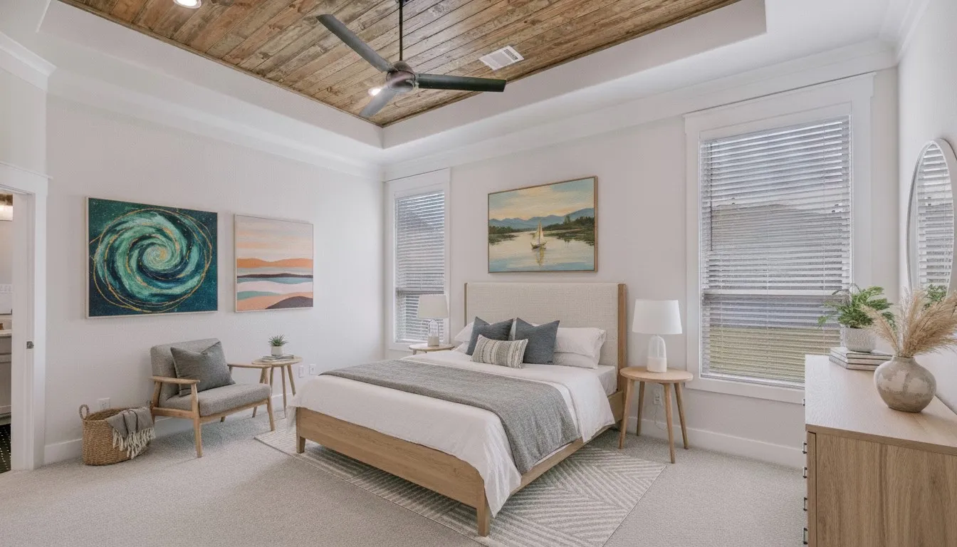 Virtually staged primary bedroom