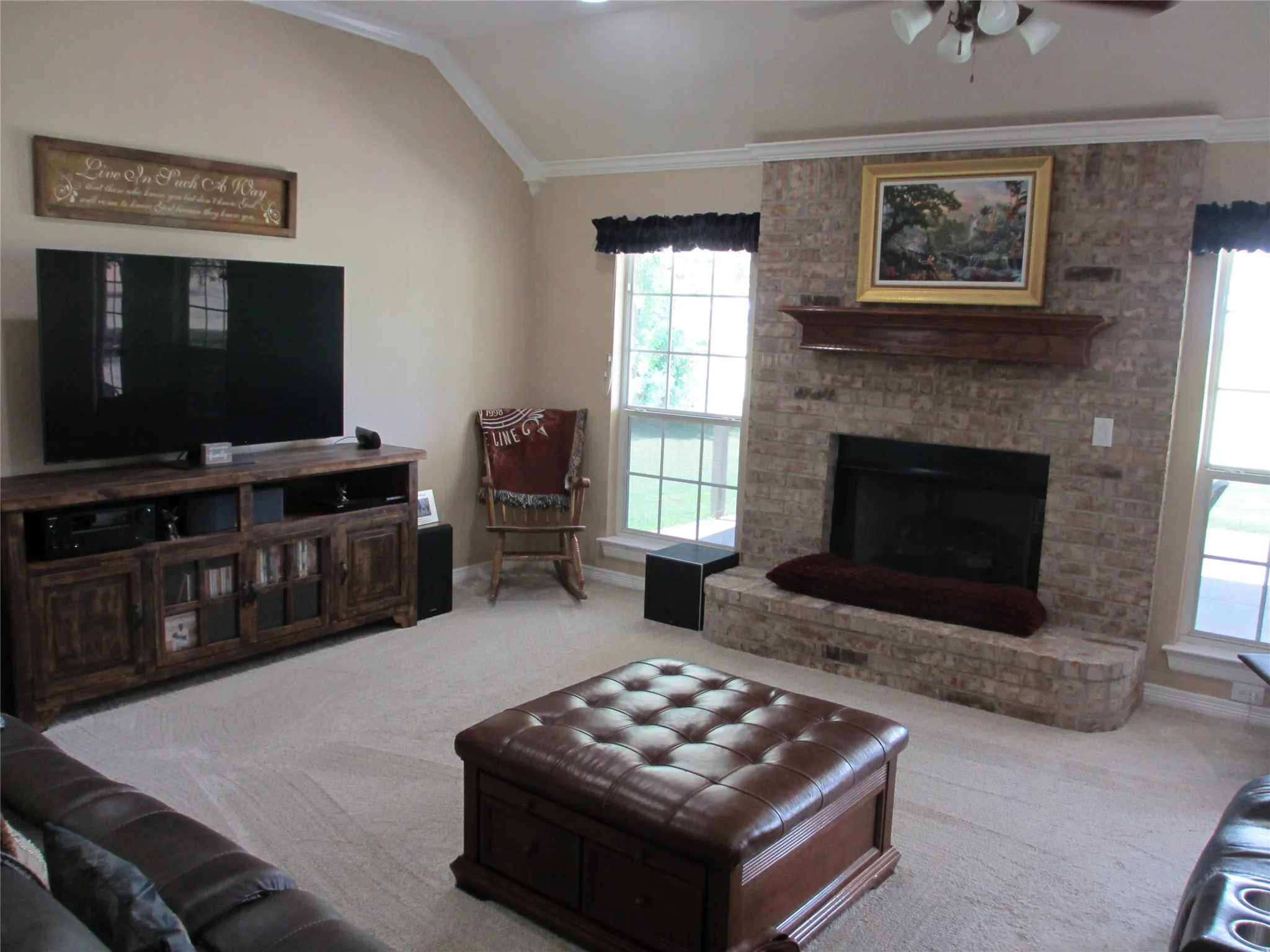 Family Room with brick fireplace