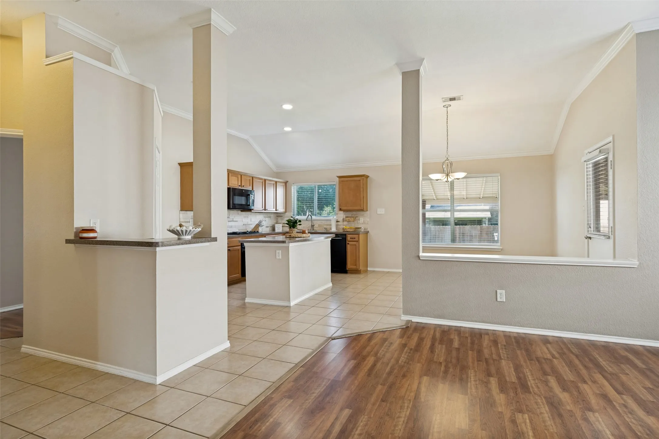 Open living area and kitchen floorplan