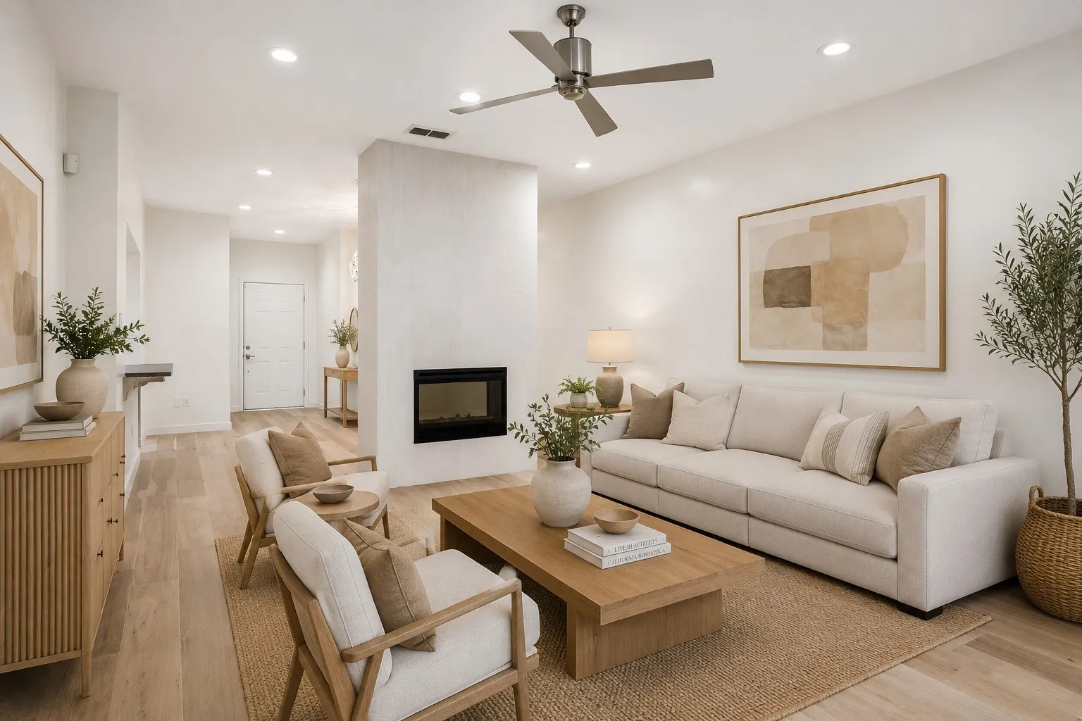 Furnished living room generated by AI.