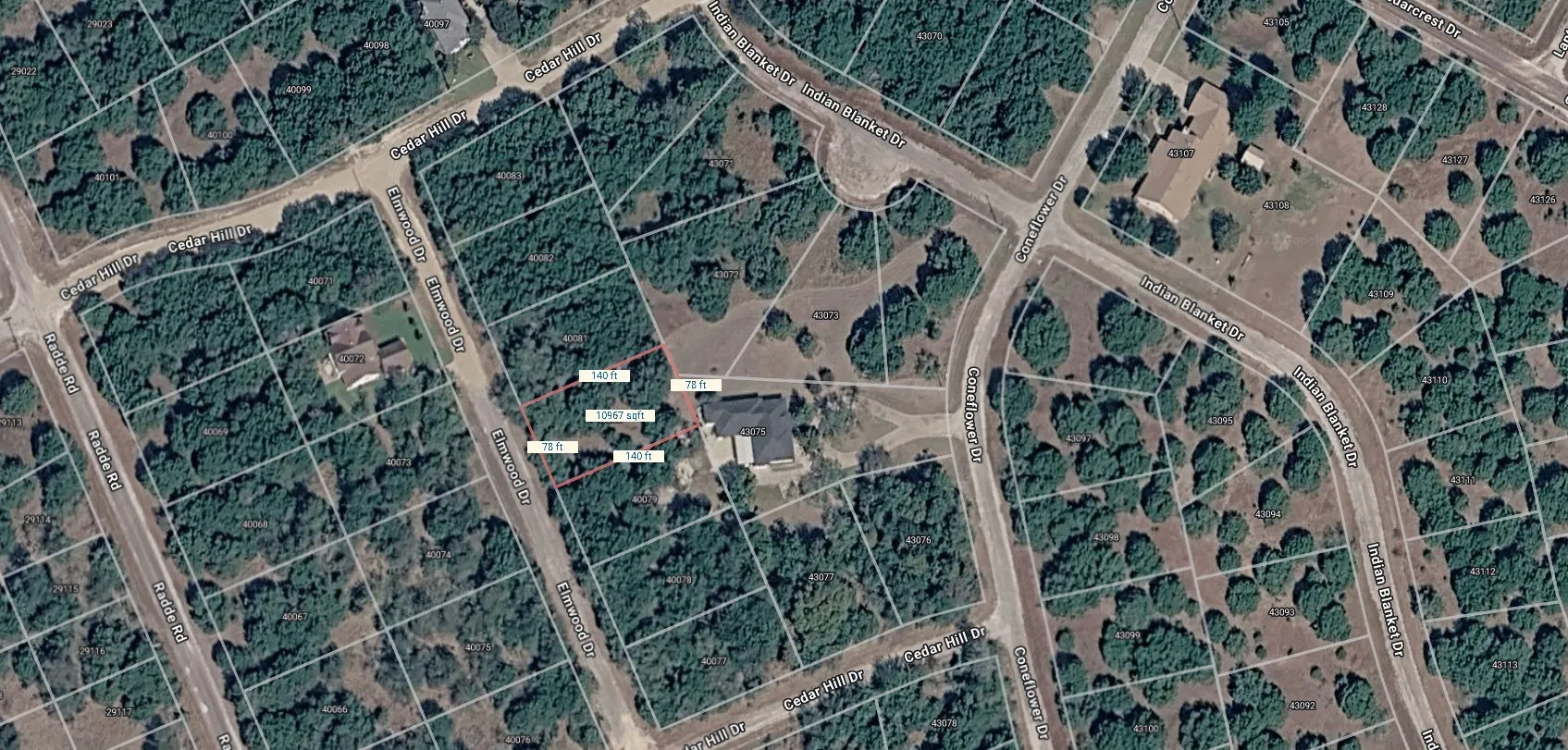 Aerial Survey. Presenting the property and surrounding parcels with boundary lines and dimensions