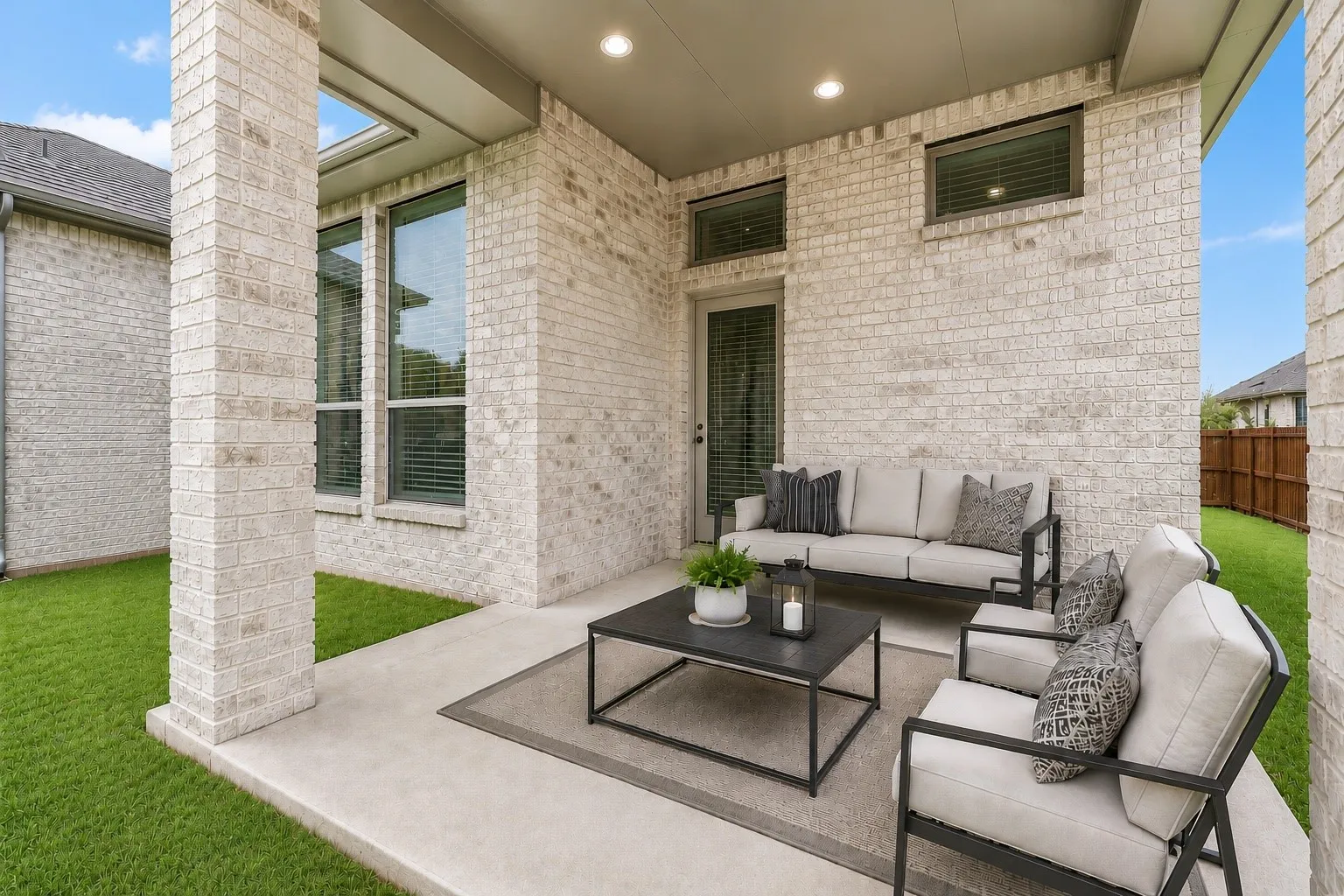 Covered patio with a concrete surface and recessed lighting