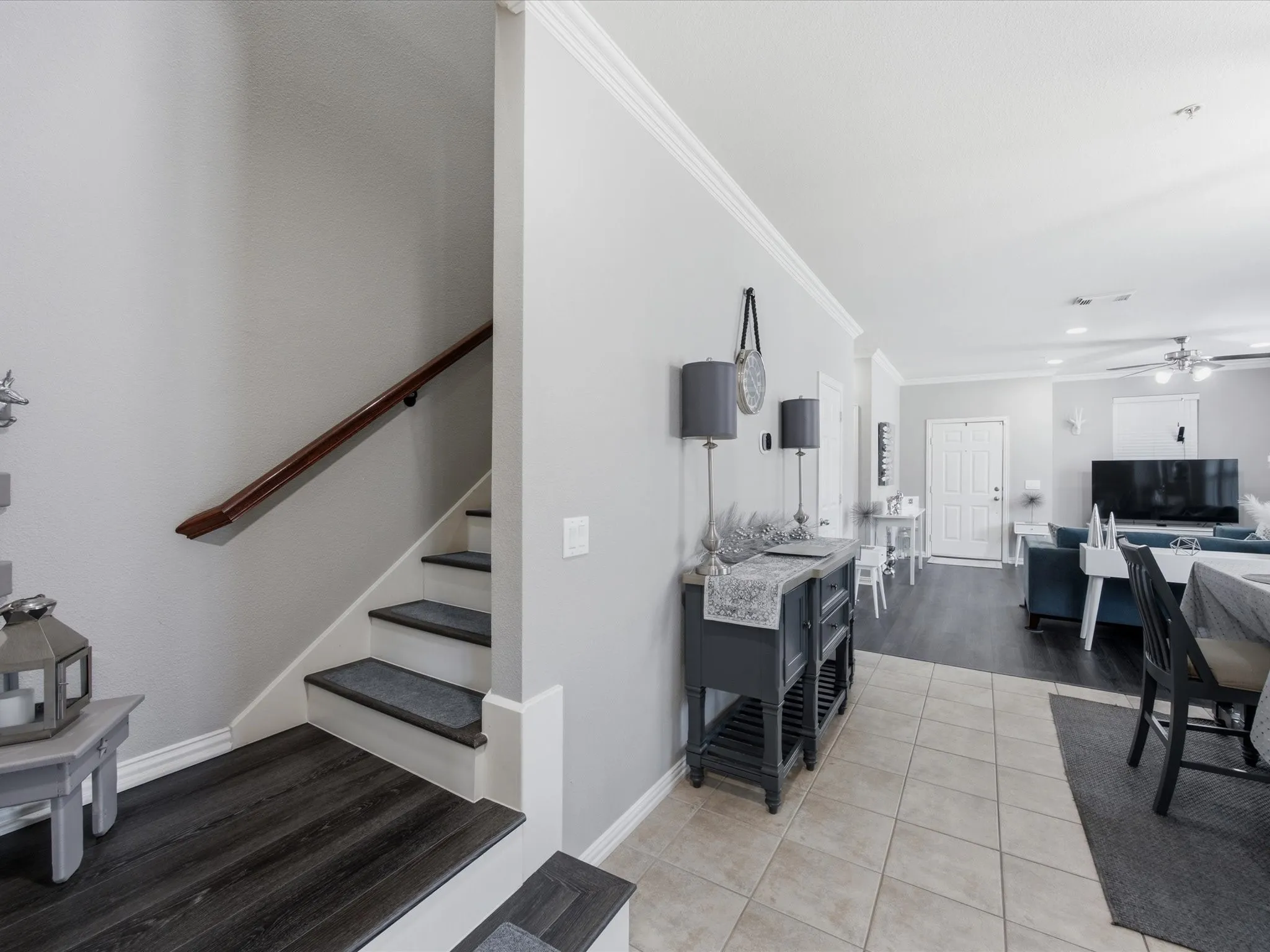 Stairs to upstairs off of front entry