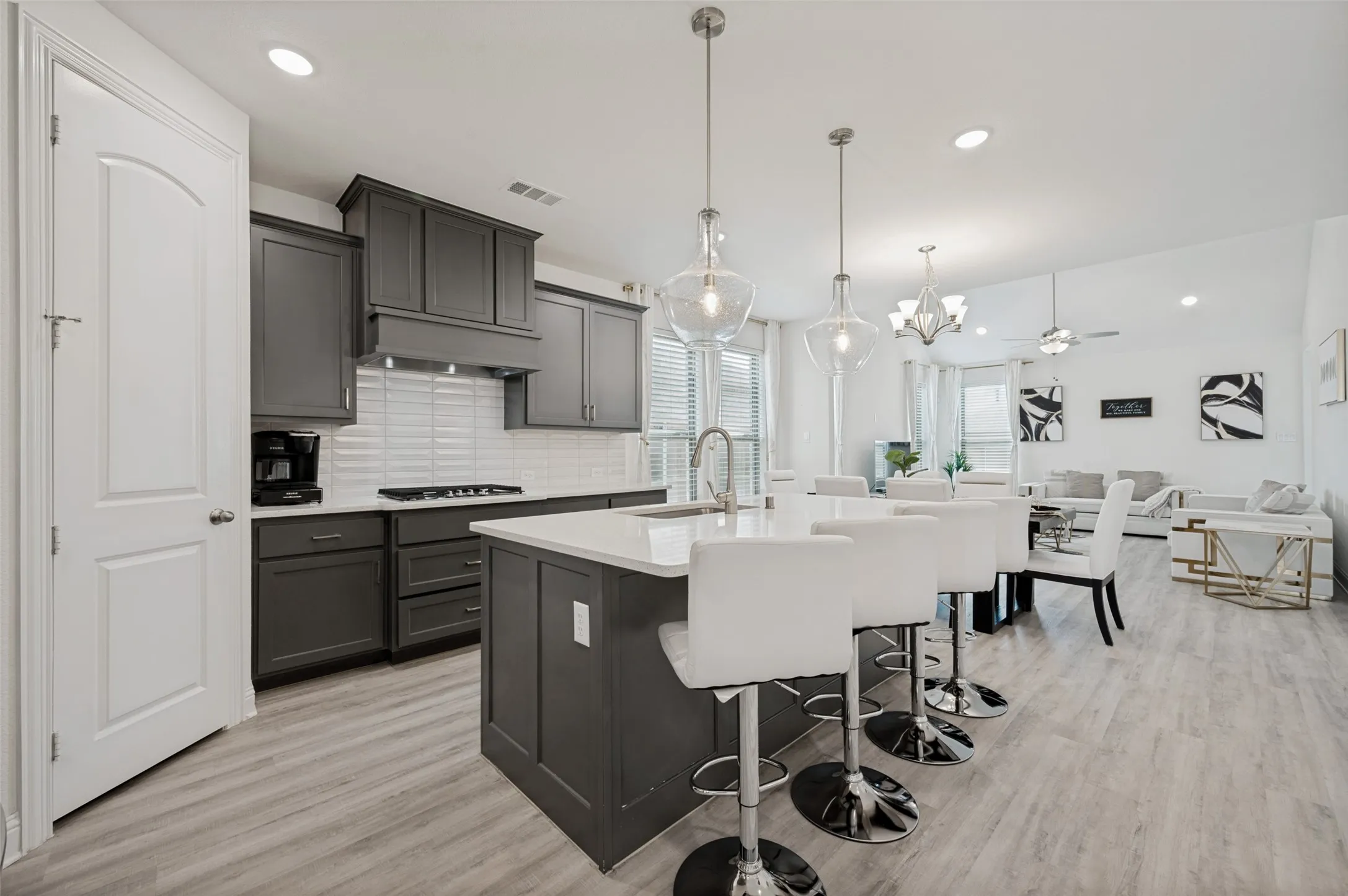 Large kitchen island with bar seating