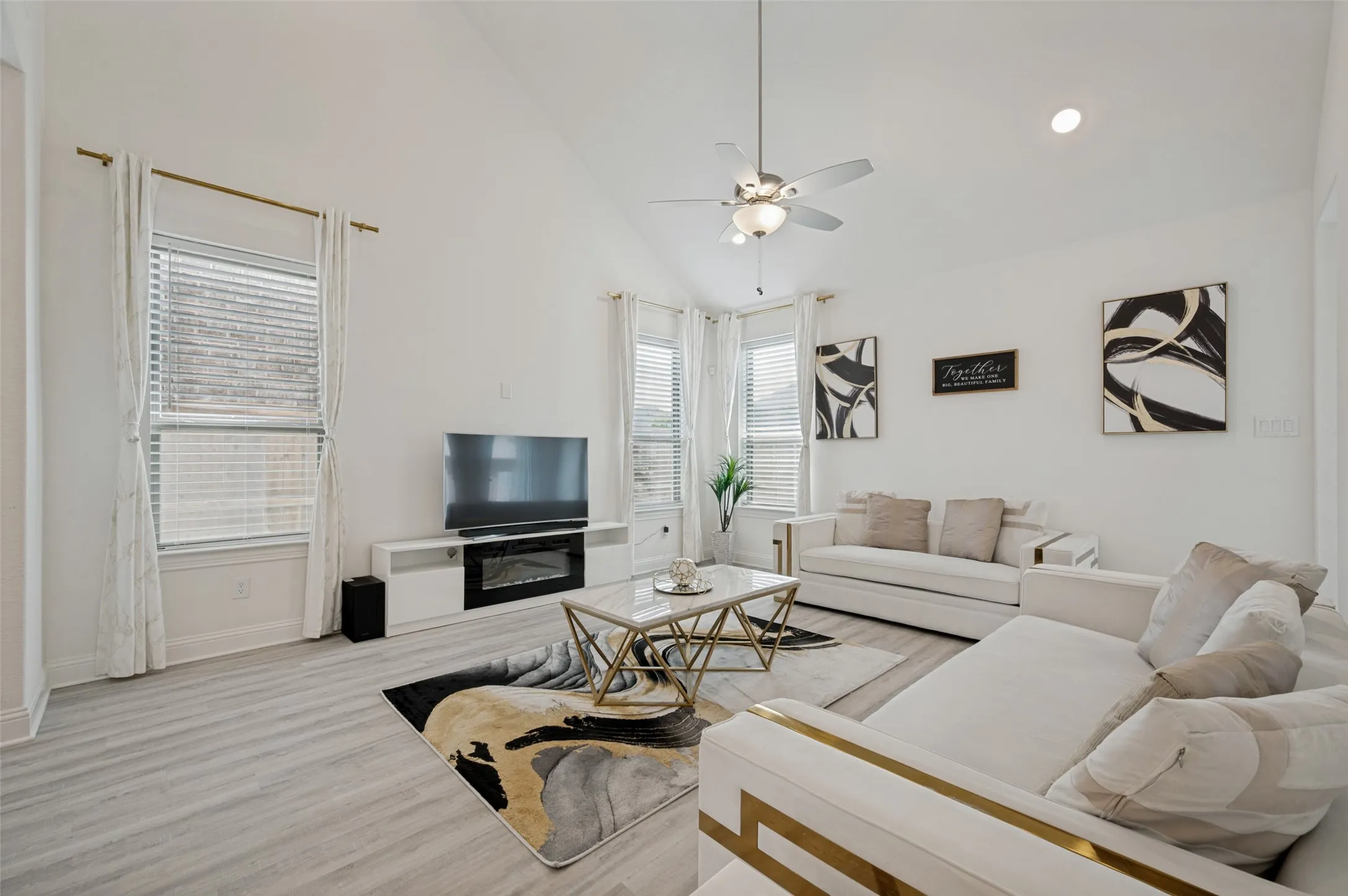 High ceilings in the living room open the space
