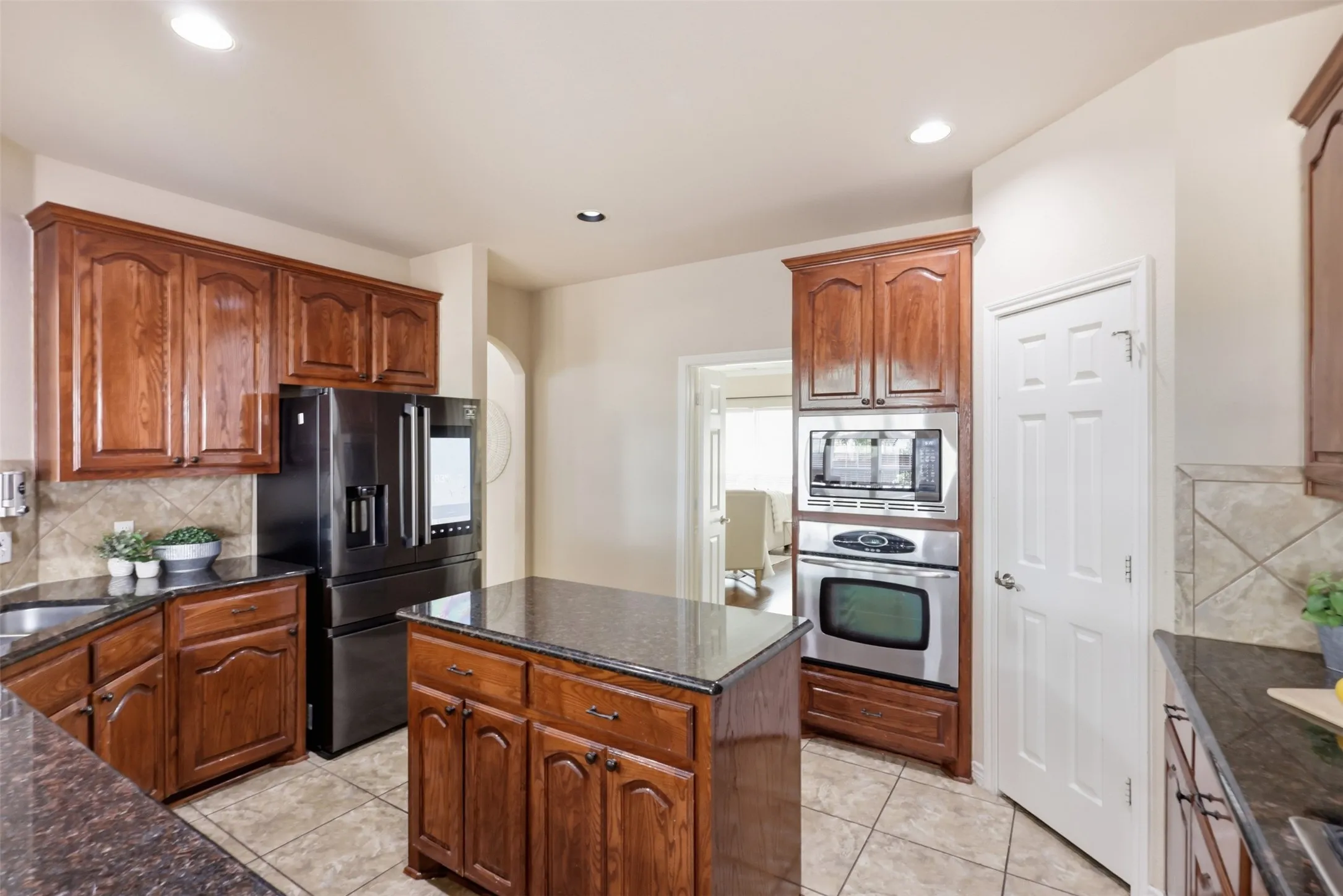Island allows for extra storage and prep space.