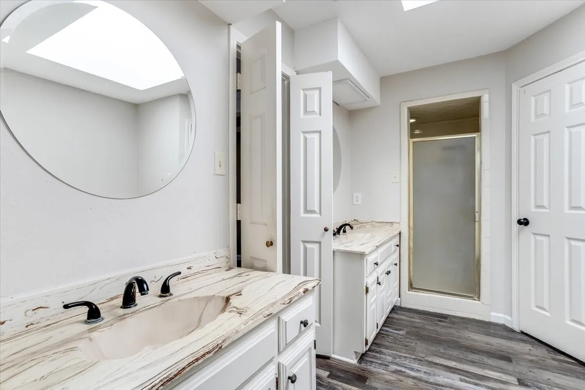 primary bathroom with double sinks