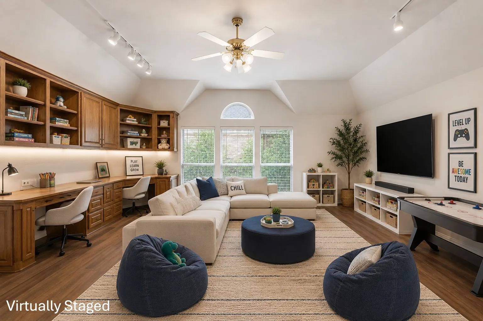 Second floor family room with built in work area