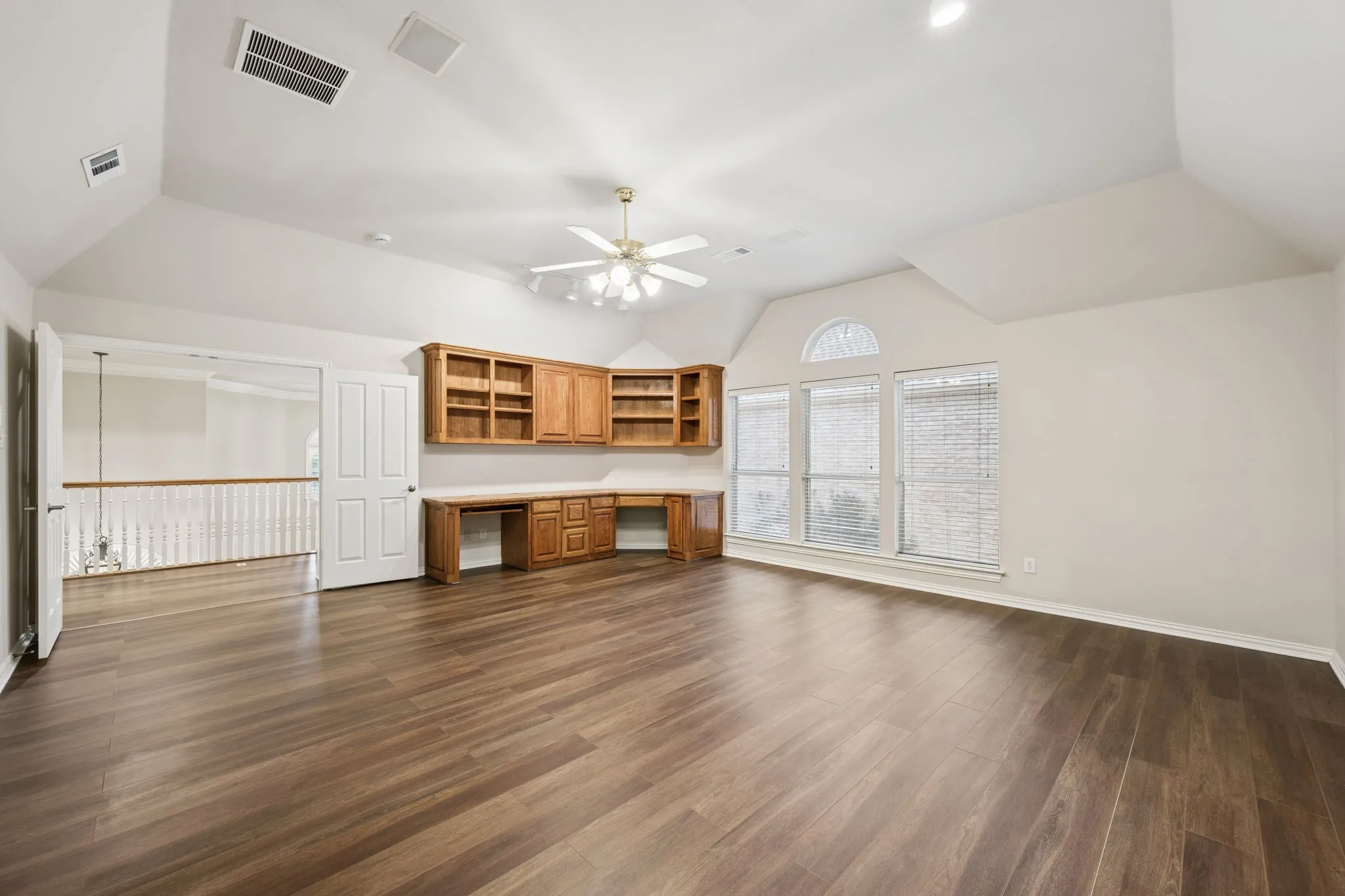 Spacious second floor family room with plenty  of space for play and work