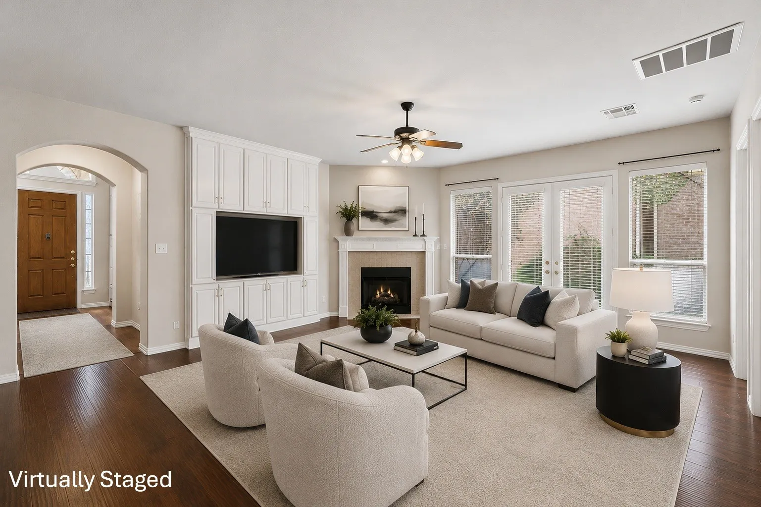 First floor living room with fireplace