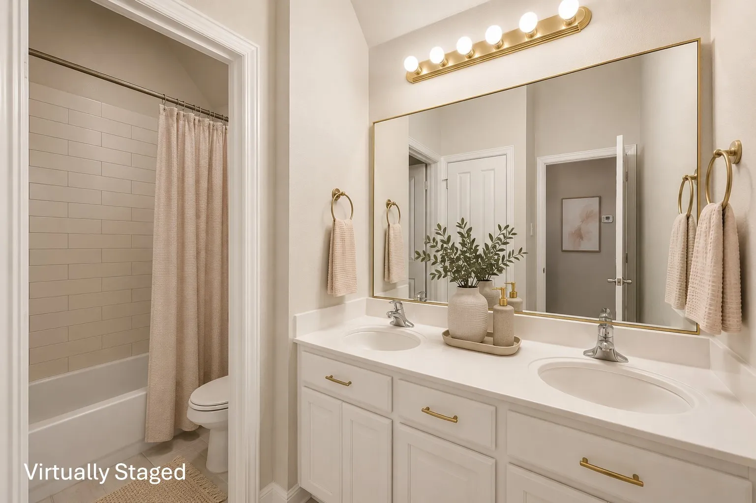 Second floor bathroom with dual sinks