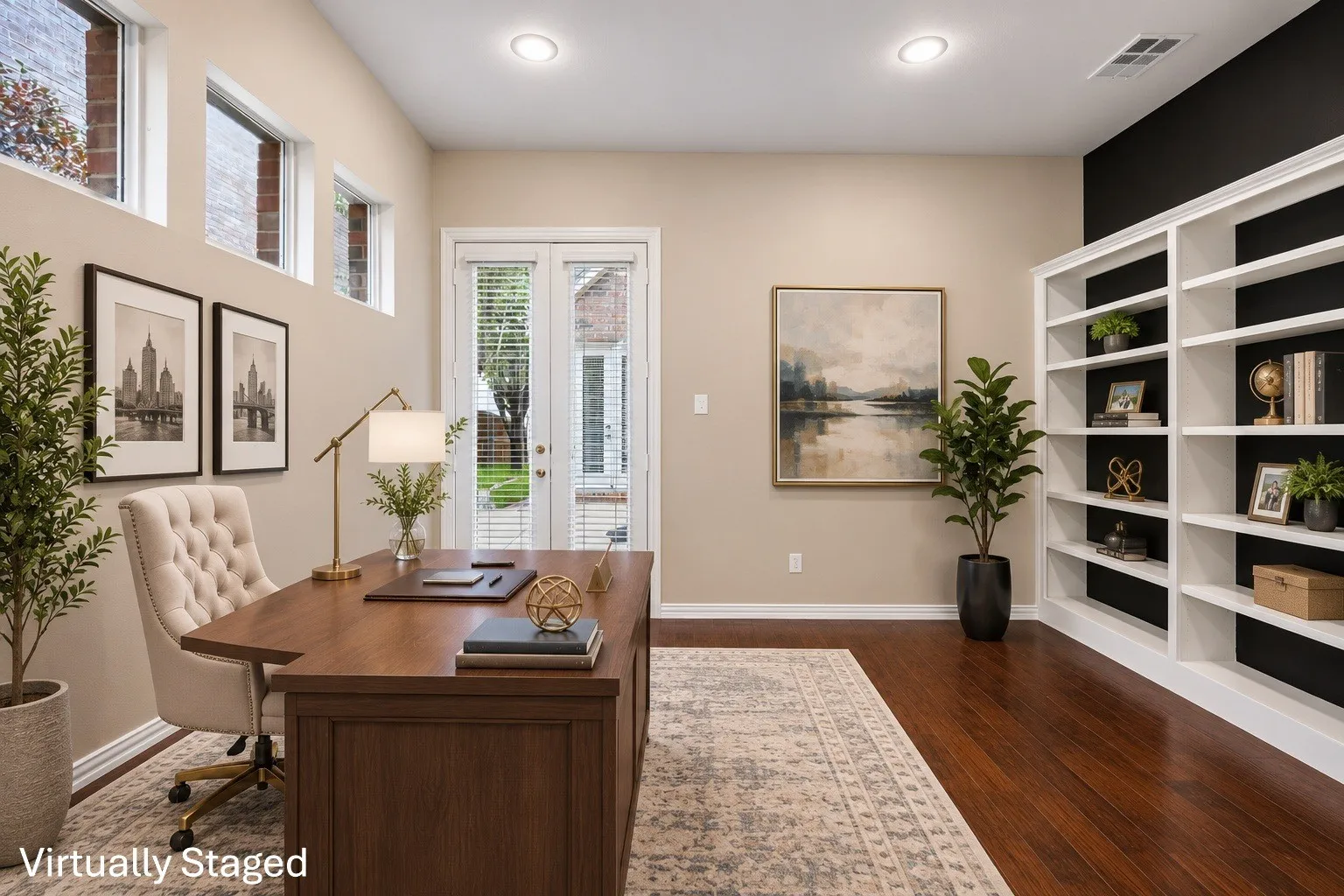First floor study with french doors to front hallway and patio