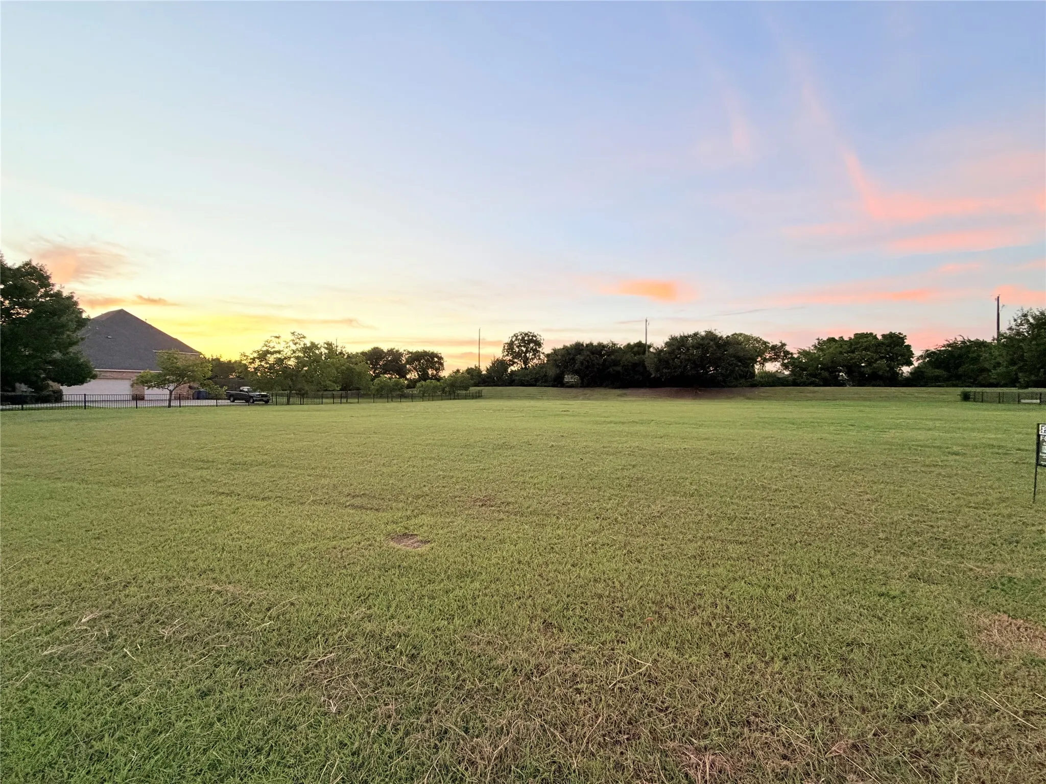 Expansive green space with distant trees