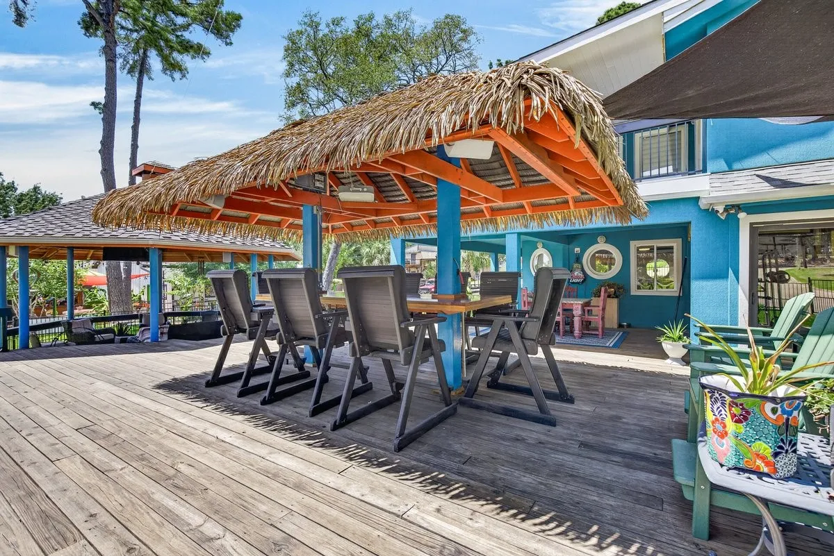 Tiki hut style built in table.