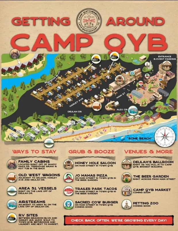 Camp QYB food, entertainment, water activities
