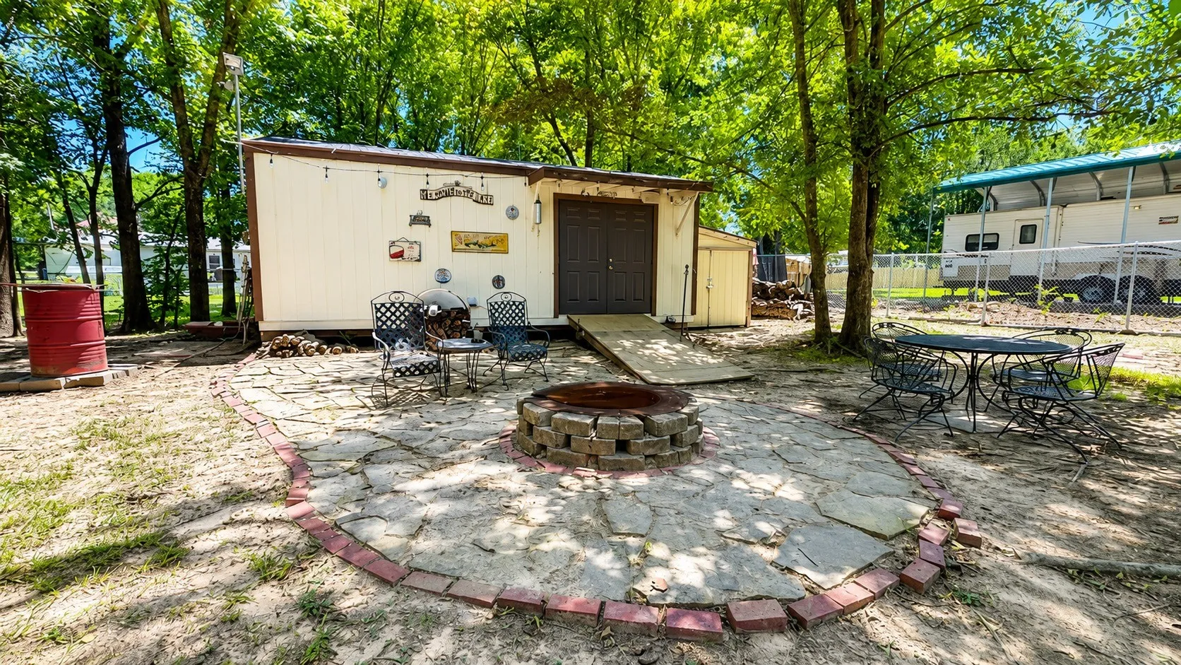 Landscaped Fireplace & Workshop