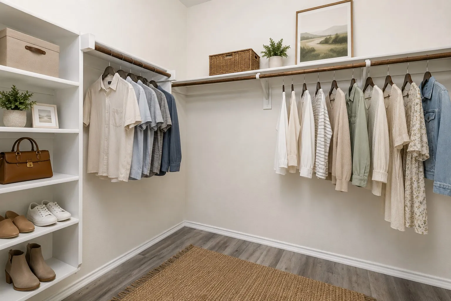 Primary closet. virtually staged