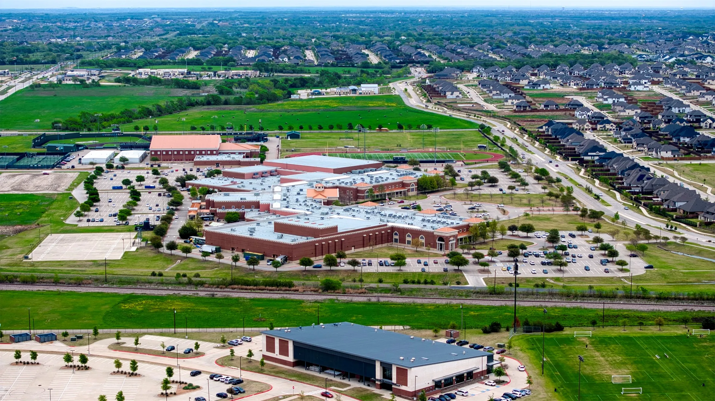 Aerial view of Prosper High School.