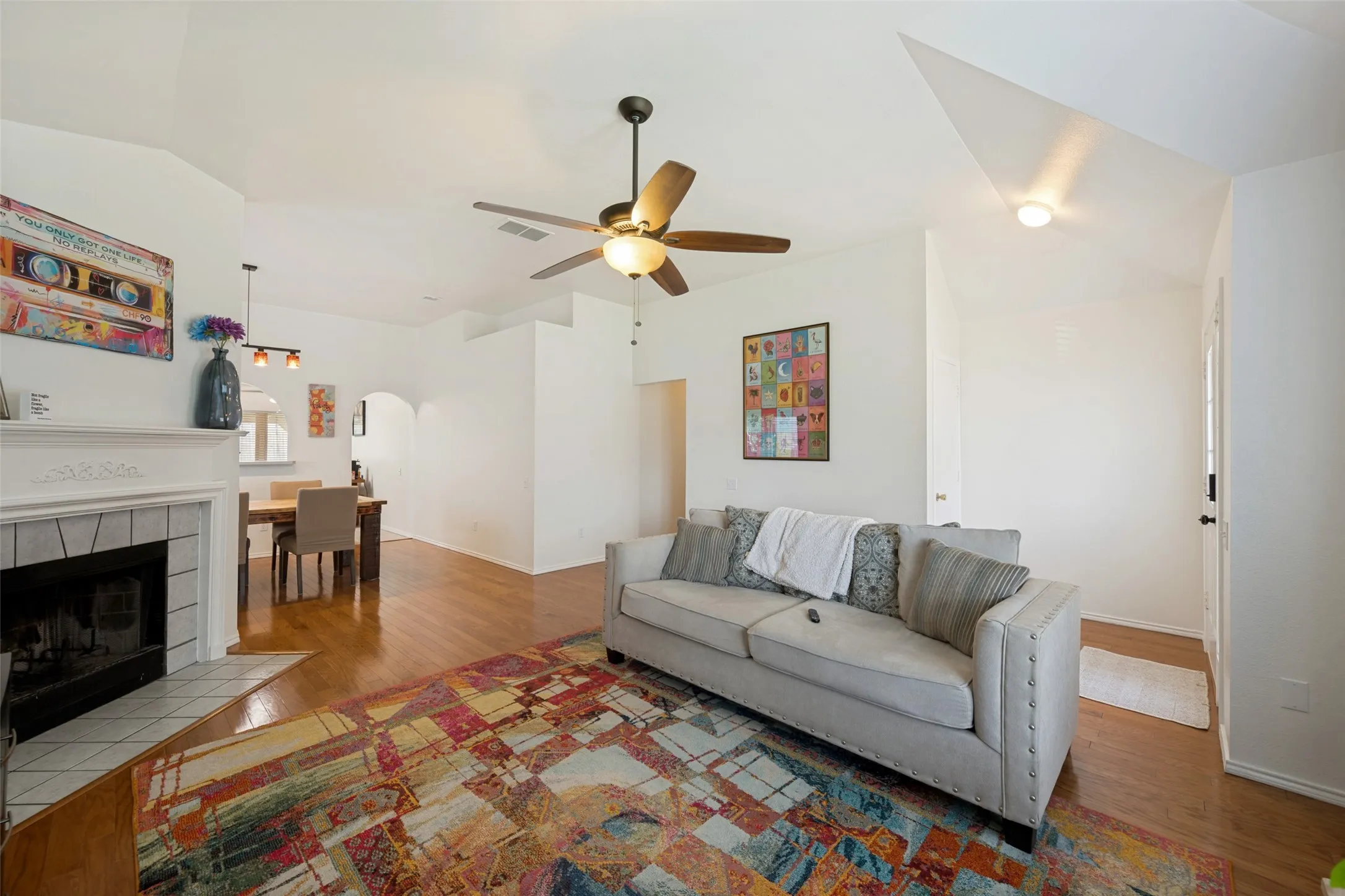 Bright living area with engineered hardwood floors
