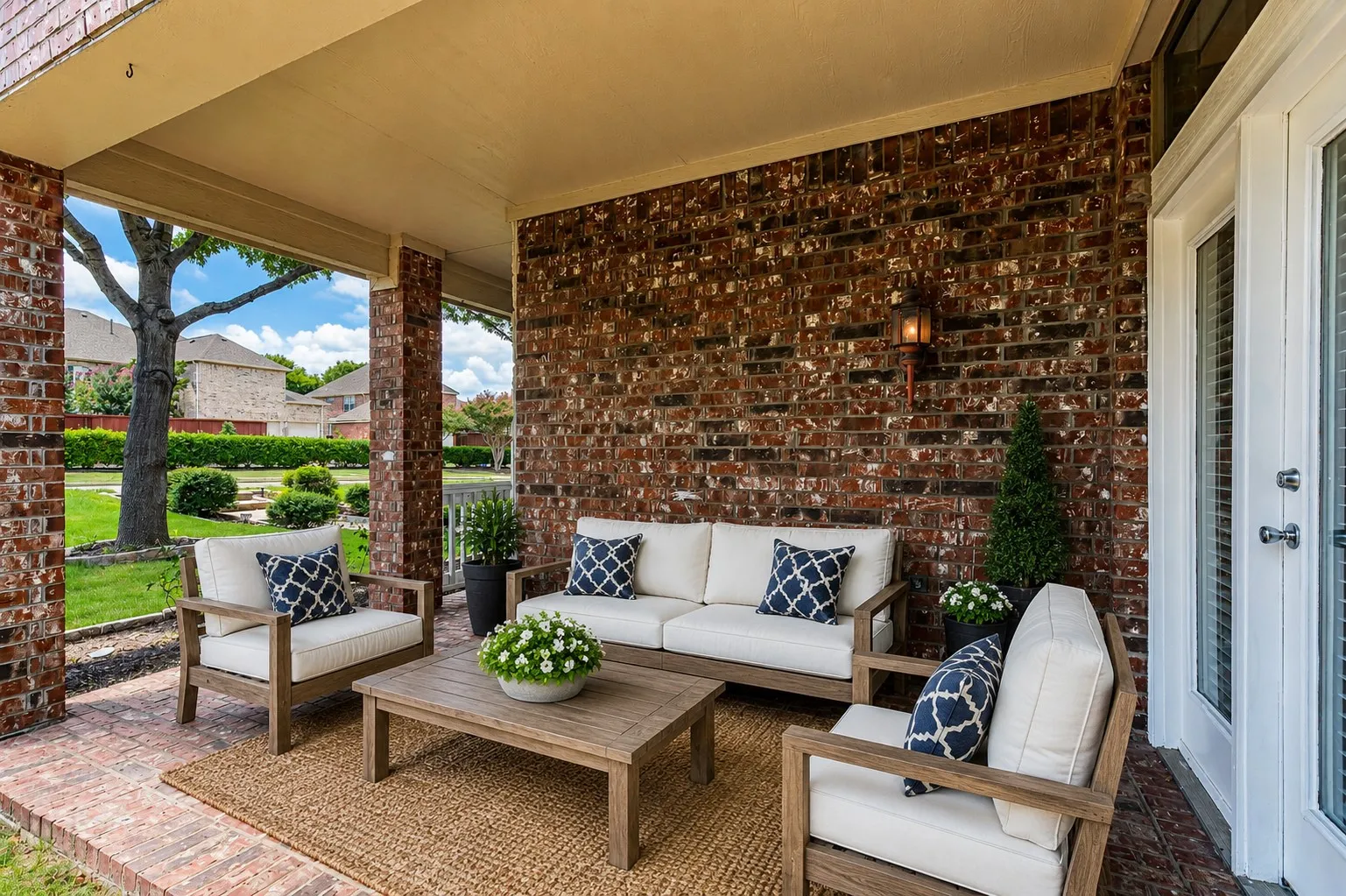 wrap around side patio with secondary bedroom access - virtually staged
