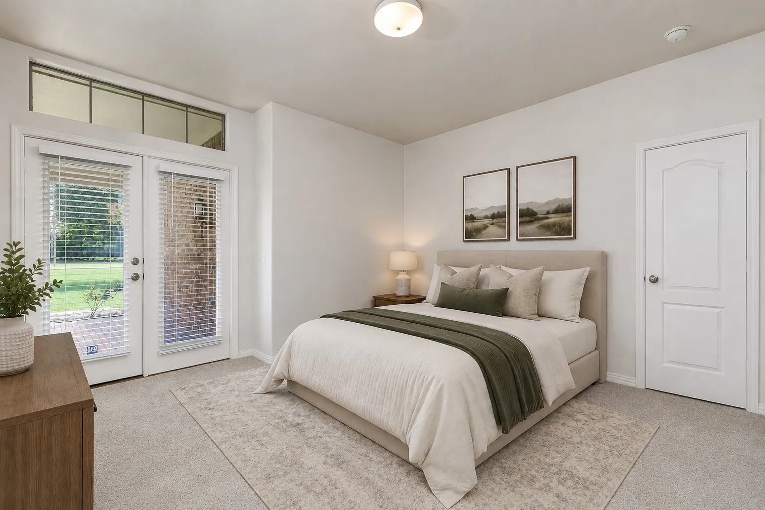 secondary bedroom with side patio access - virtually staged