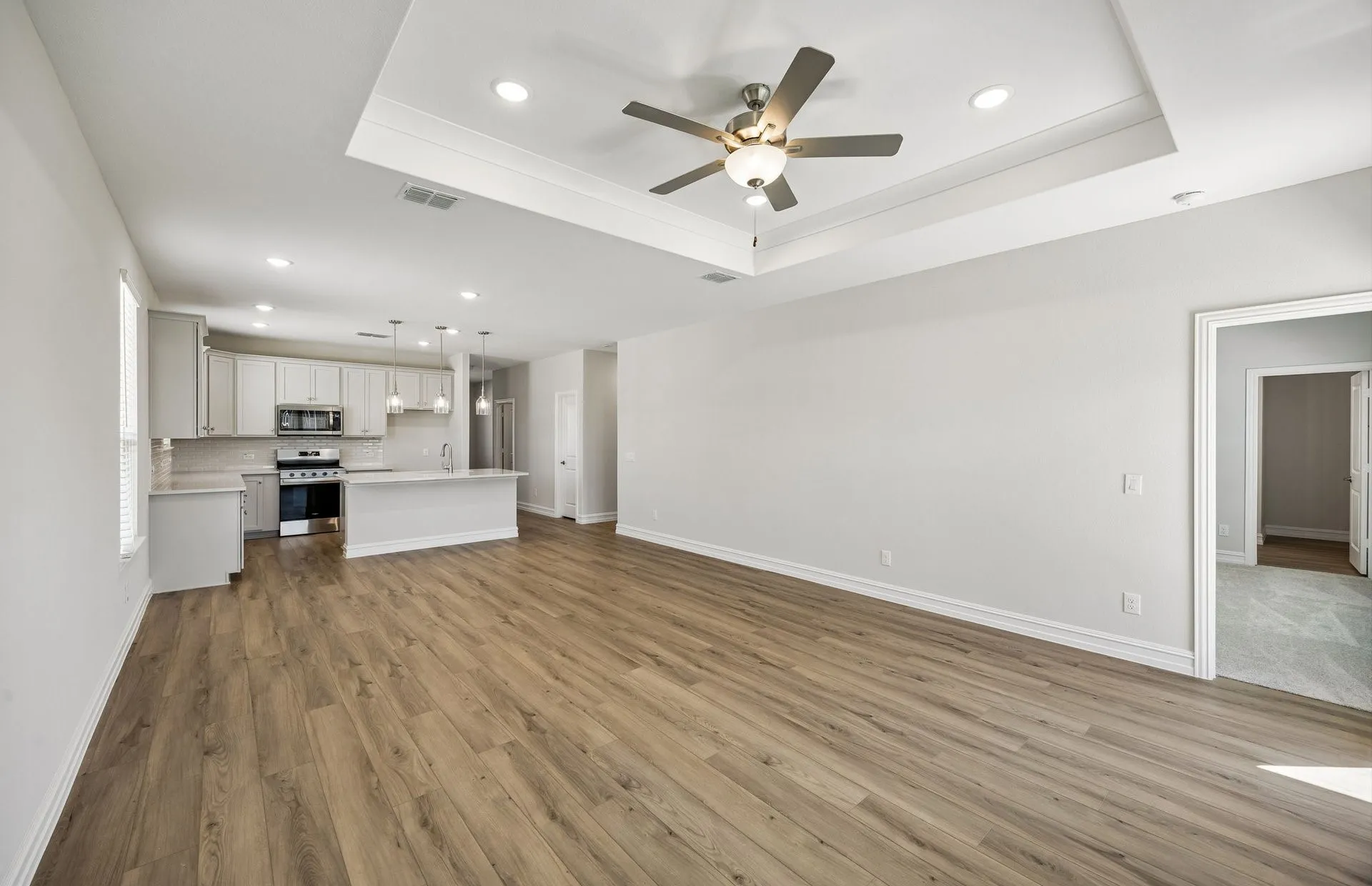 View of kitchen from living room