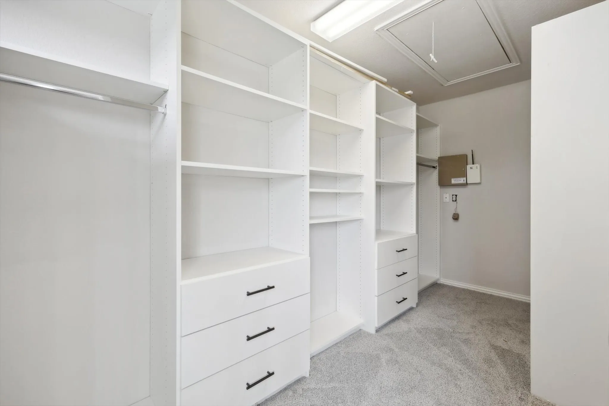 Walk in closet with light carpet