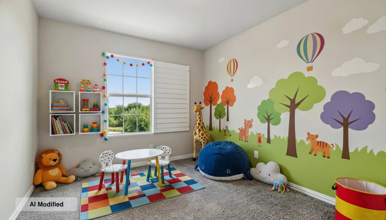 Virtually Staged. This guest bedroom has a walk in closet
